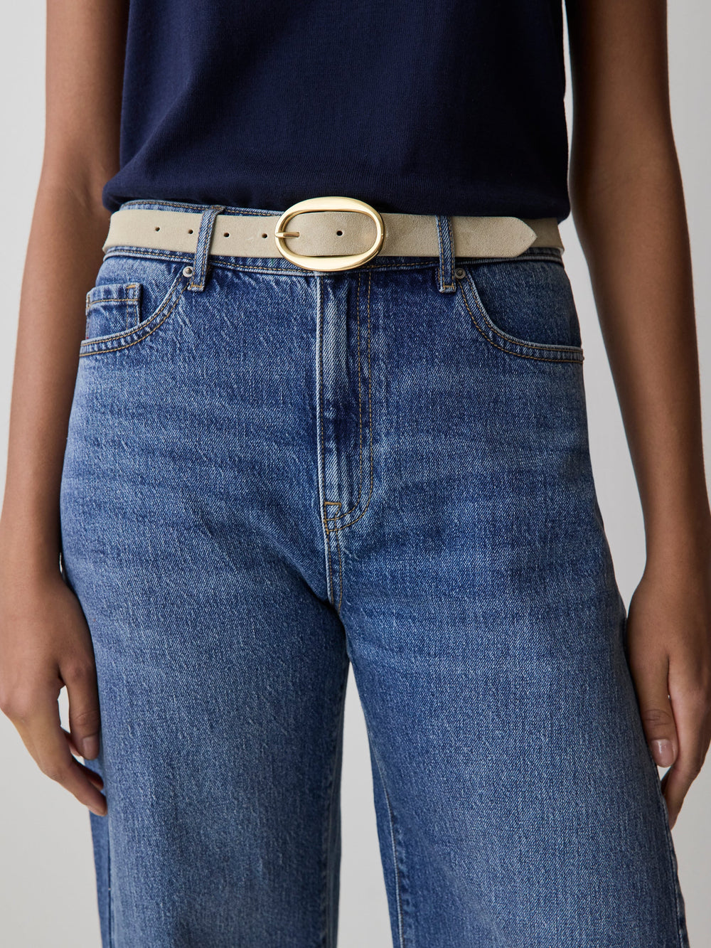 Suede Belt with Oval Buckle rw&co Limited Time Discount