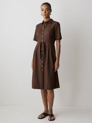 Short-Sleeve Linen-Blend Midi Dress with Shirt Collar rw&co On Sale