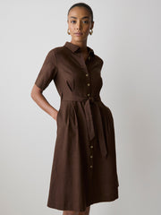 Short-Sleeve Linen-Blend Midi Dress with Shirt Collar rw&co On Sale