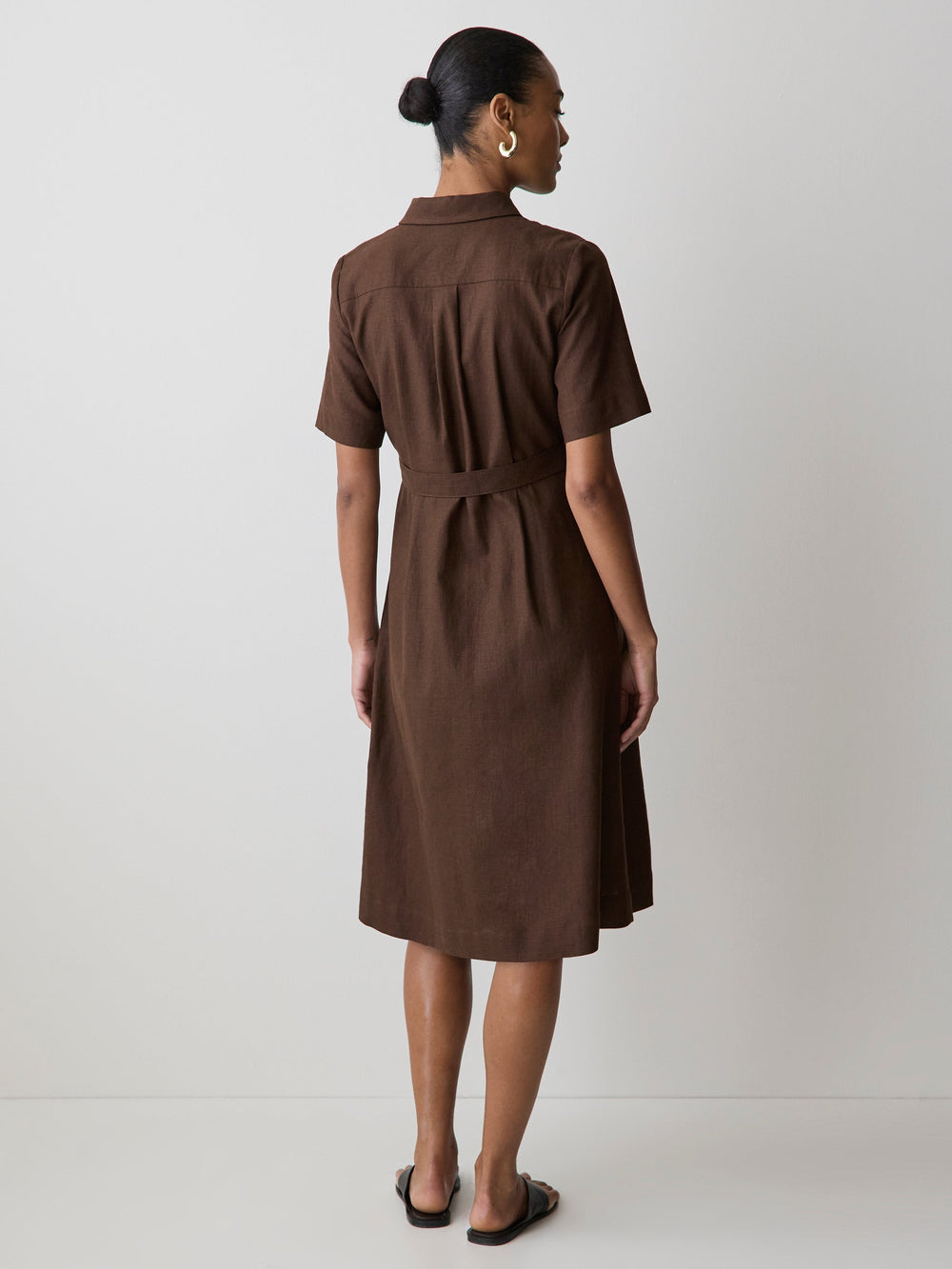 Short-Sleeve Linen-Blend Midi Dress with Shirt Collar rw&co On Sale