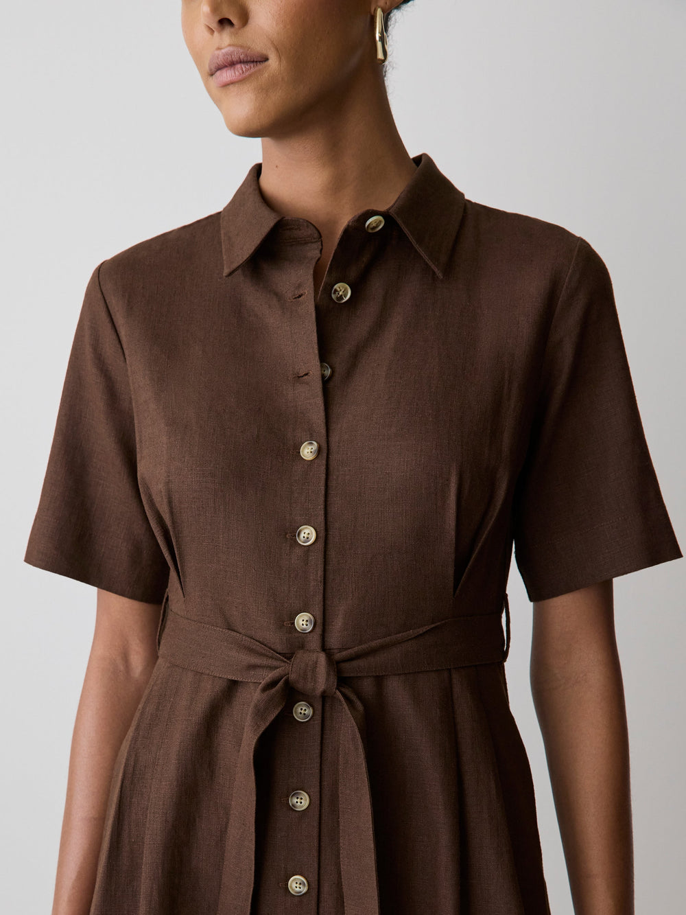 Short-Sleeve Linen-Blend Midi Dress with Shirt Collar rw&co On Sale