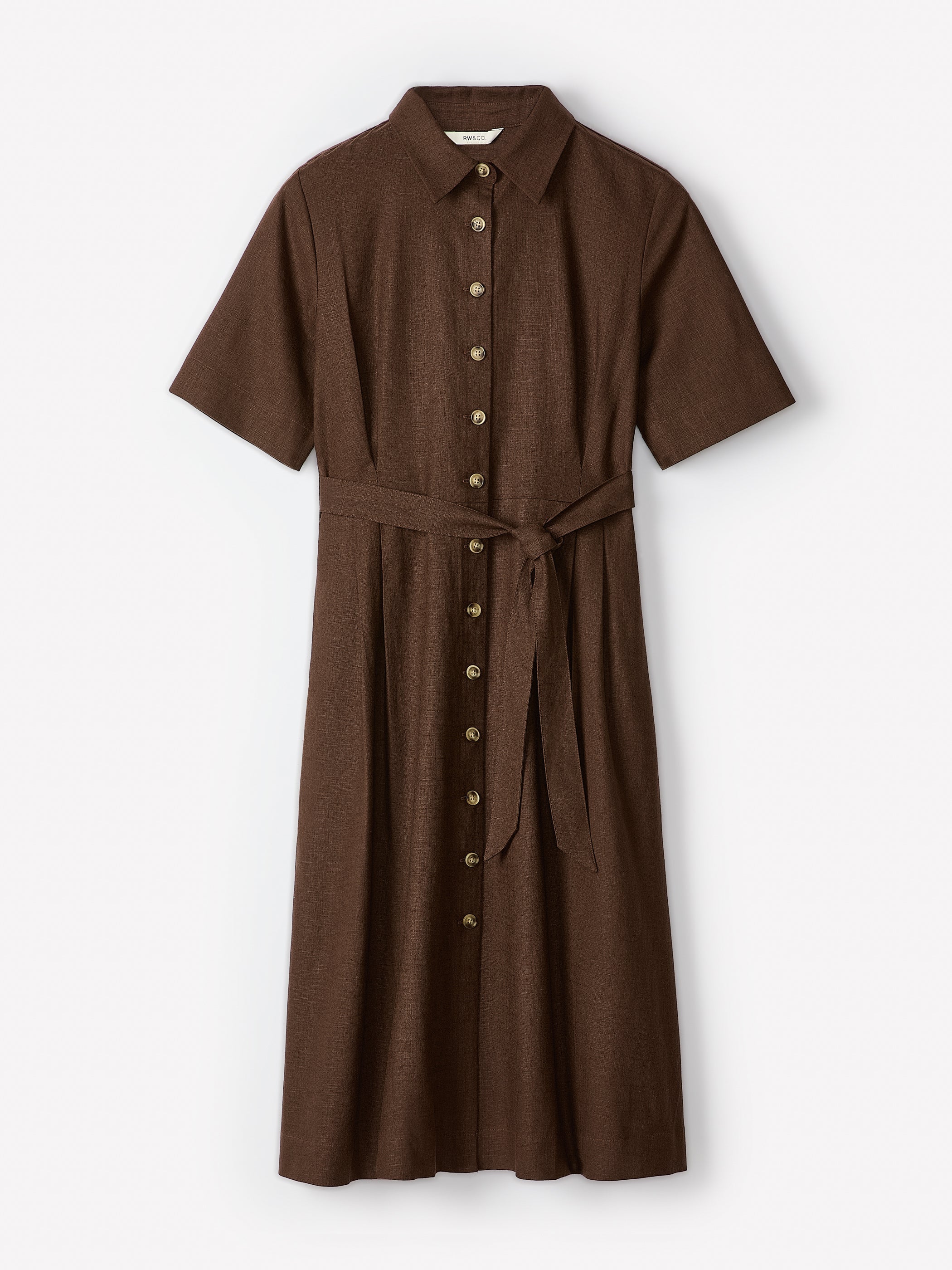 Short-Sleeve Linen-Blend Midi Dress with Shirt Collar rw&co On Sale