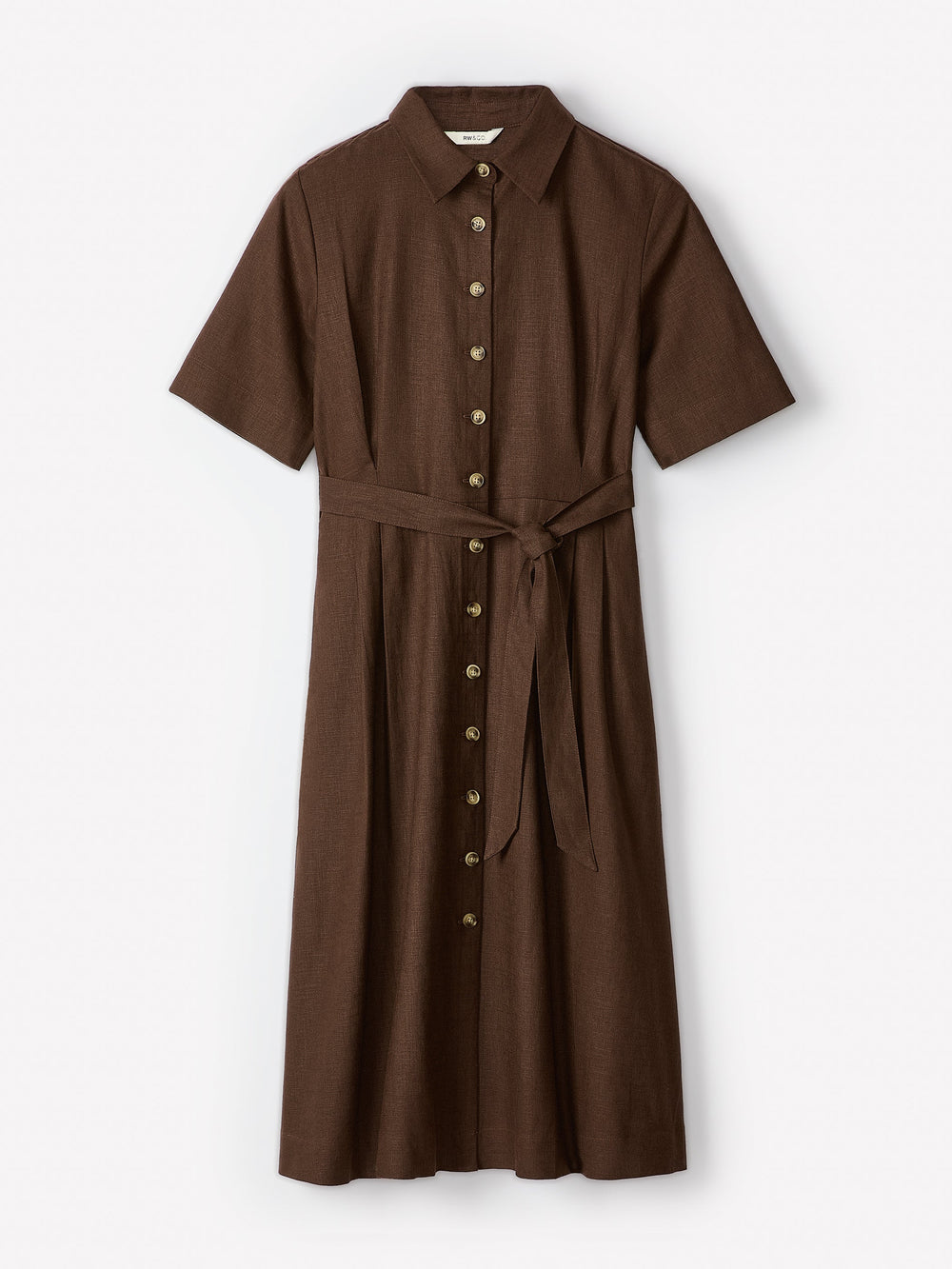 Short-Sleeve Linen-Blend Midi Dress with Shirt Collar rw&co On Sale