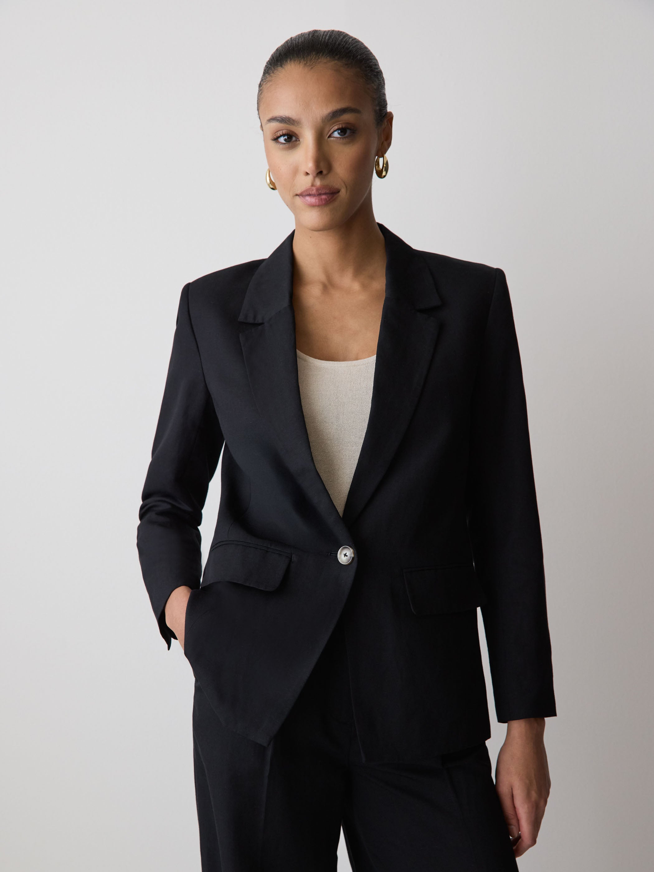 Linen-Blend Relaxed-Fit One-Button Blazer rw&co Special Promo Price