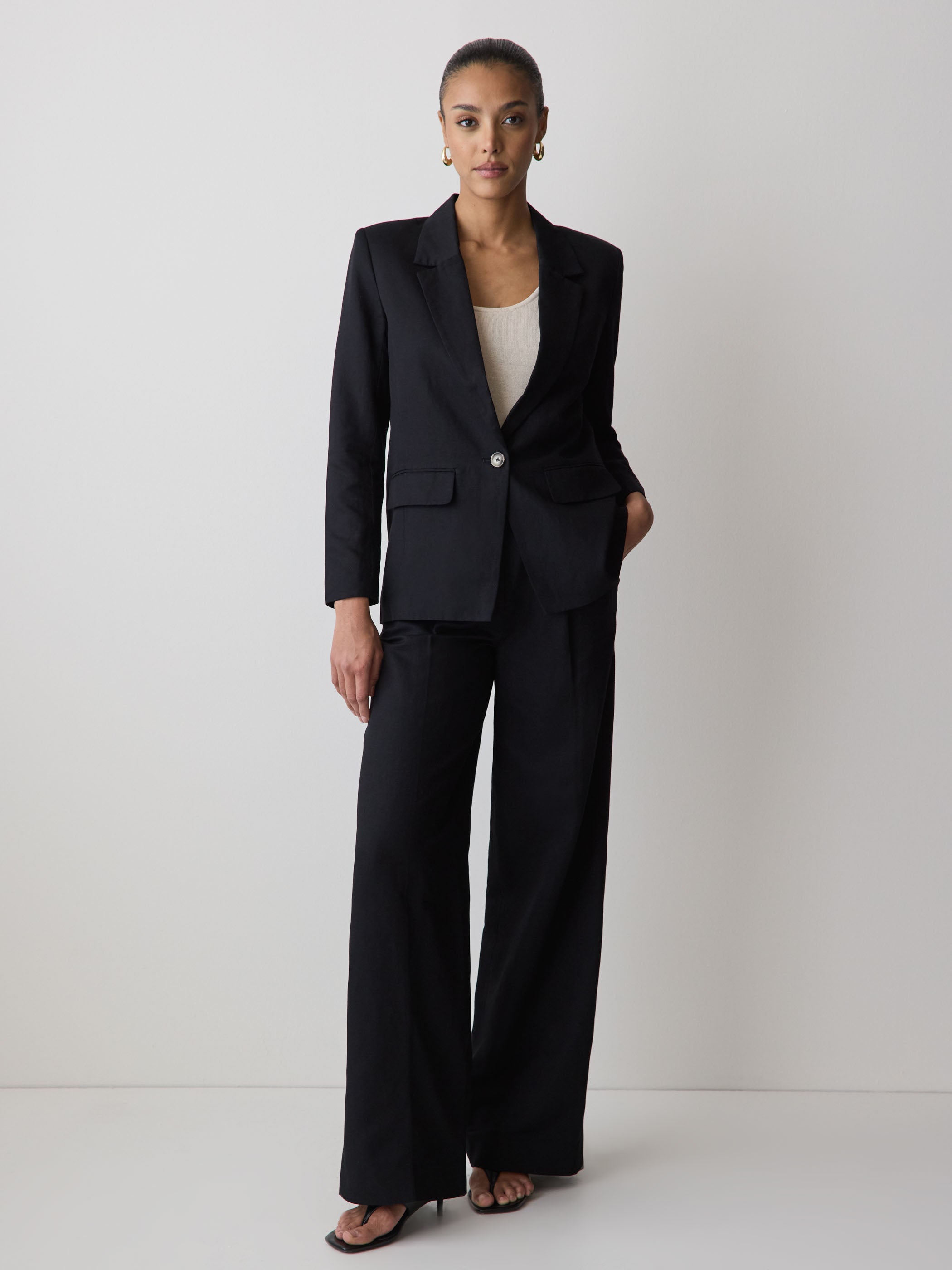 Linen-Blend Relaxed-Fit One-Button Blazer rw&co Special Promo Price
