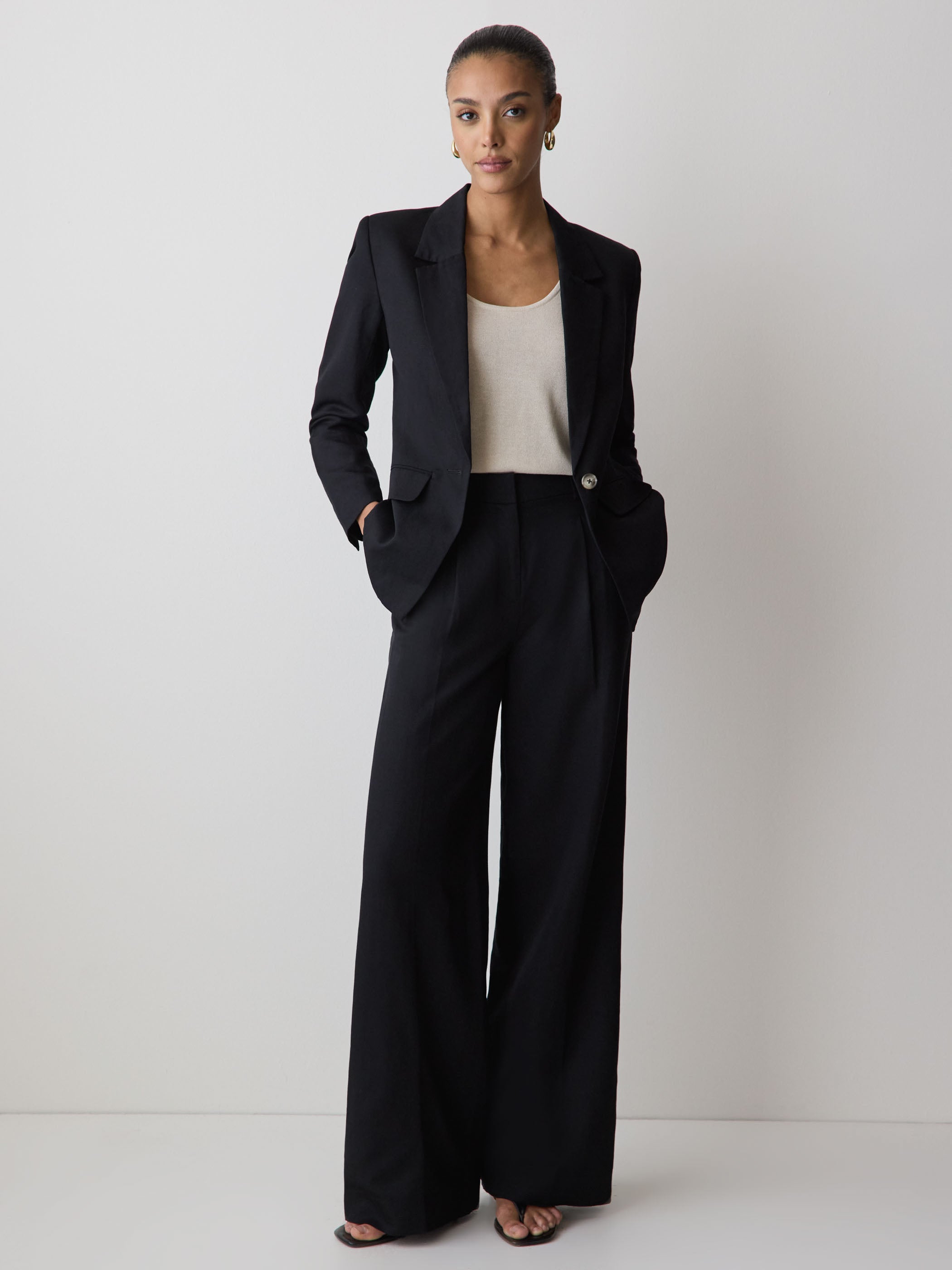 Wide-Leg High-Rise Linen-Blend Pant rw&co Special Promo Price