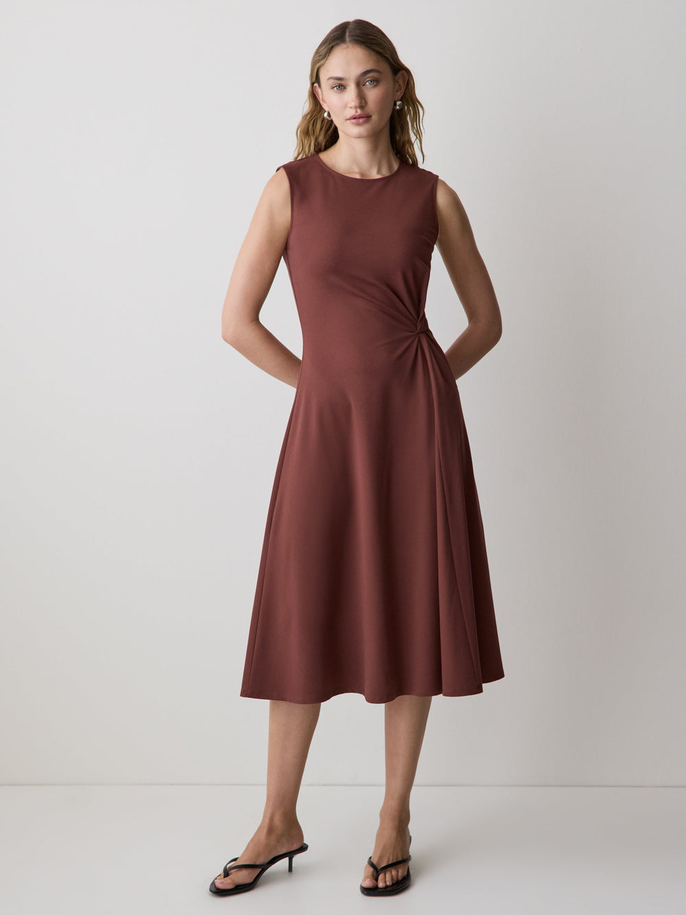 Sleeveless Crew-Neck Midi Dress with Knot Detail rw&co Exclusive Sale Price