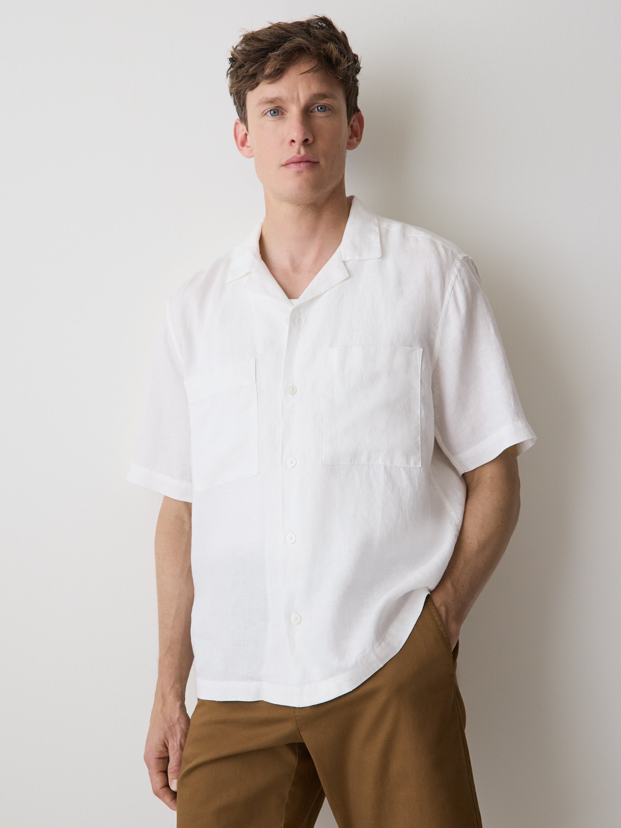 Short-Sleeve Linen Shirt with Camp Collar rw&co Special Promo Price