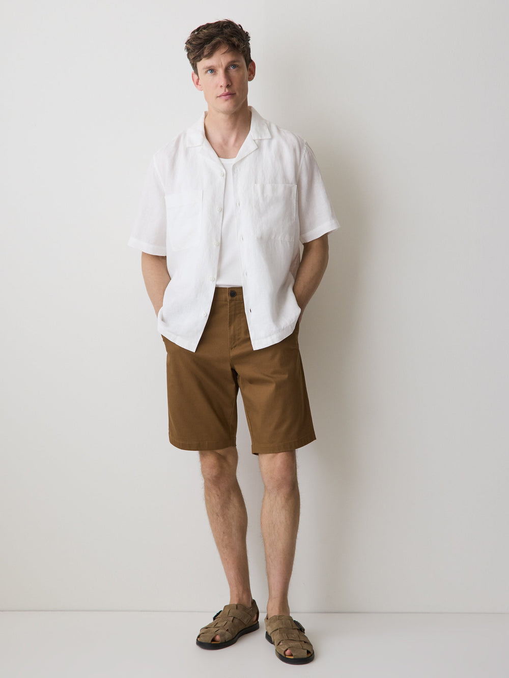Short-Sleeve Linen Shirt with Camp Collar rw&co Special Promo Price