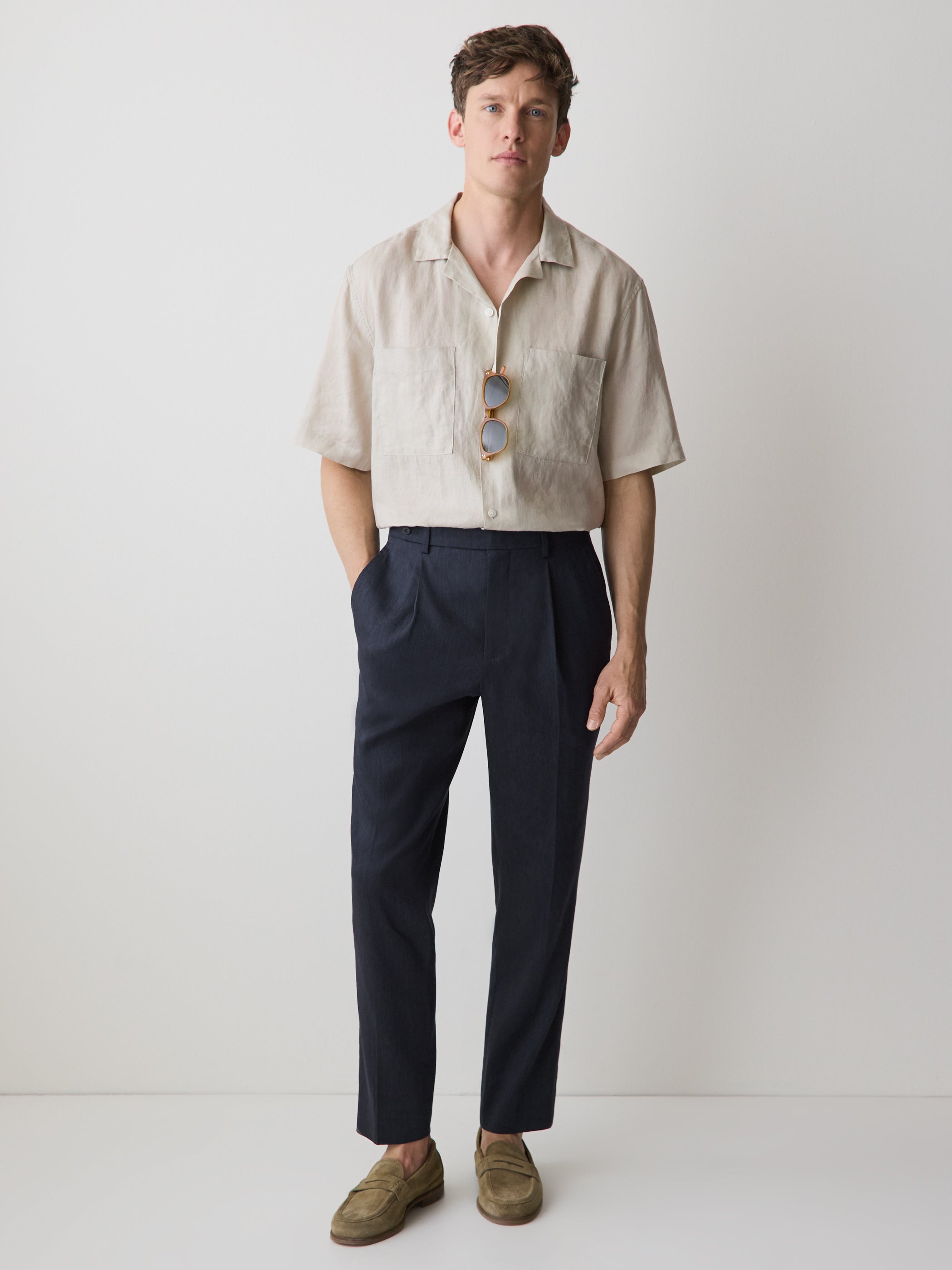 Short-Sleeve Linen Shirt with Camp Collar rw&co Special Offer