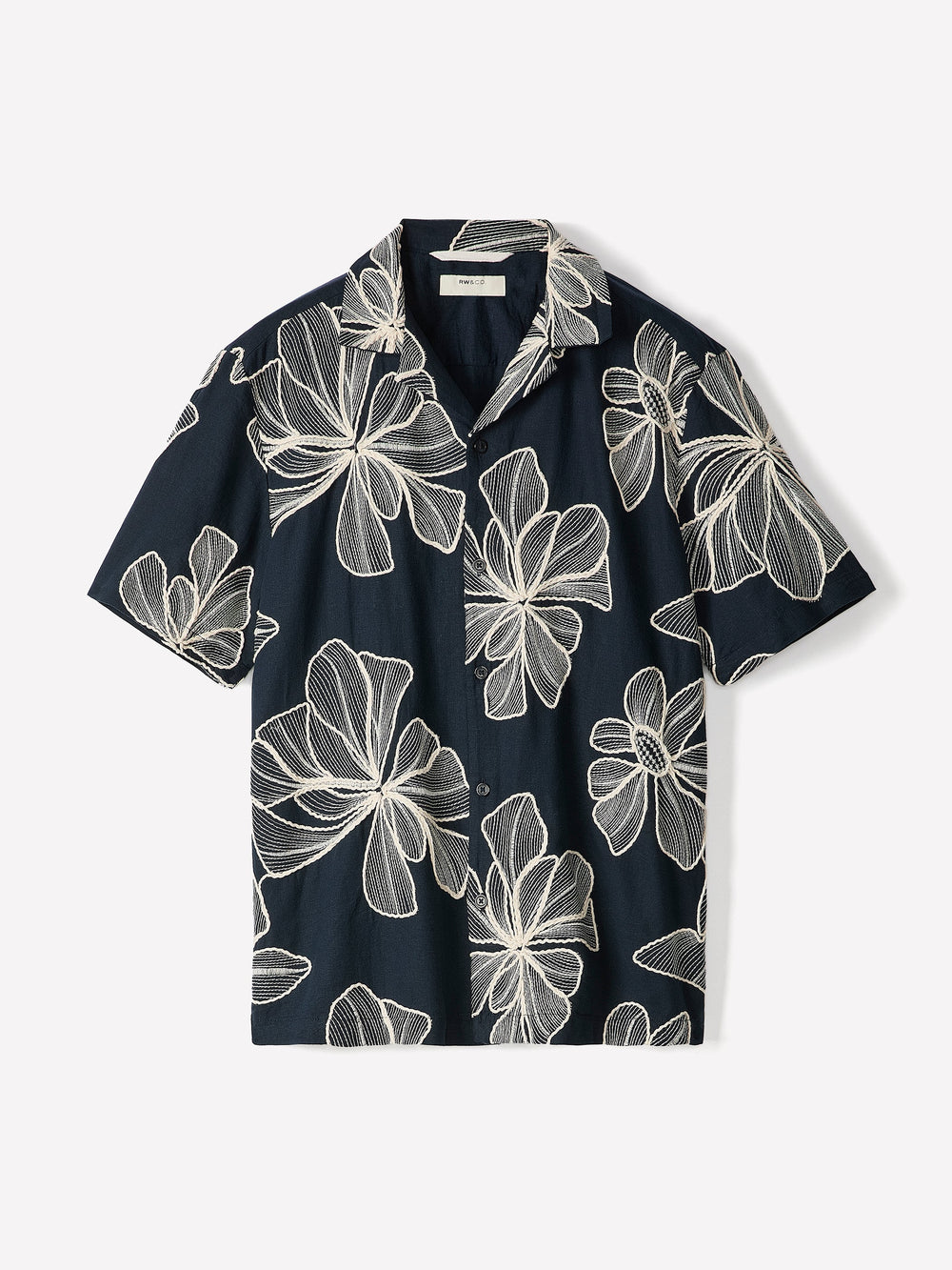 Short-Sleeve Camp-Collar Shirt with Embroidered Details rw&co Limited Time Discount