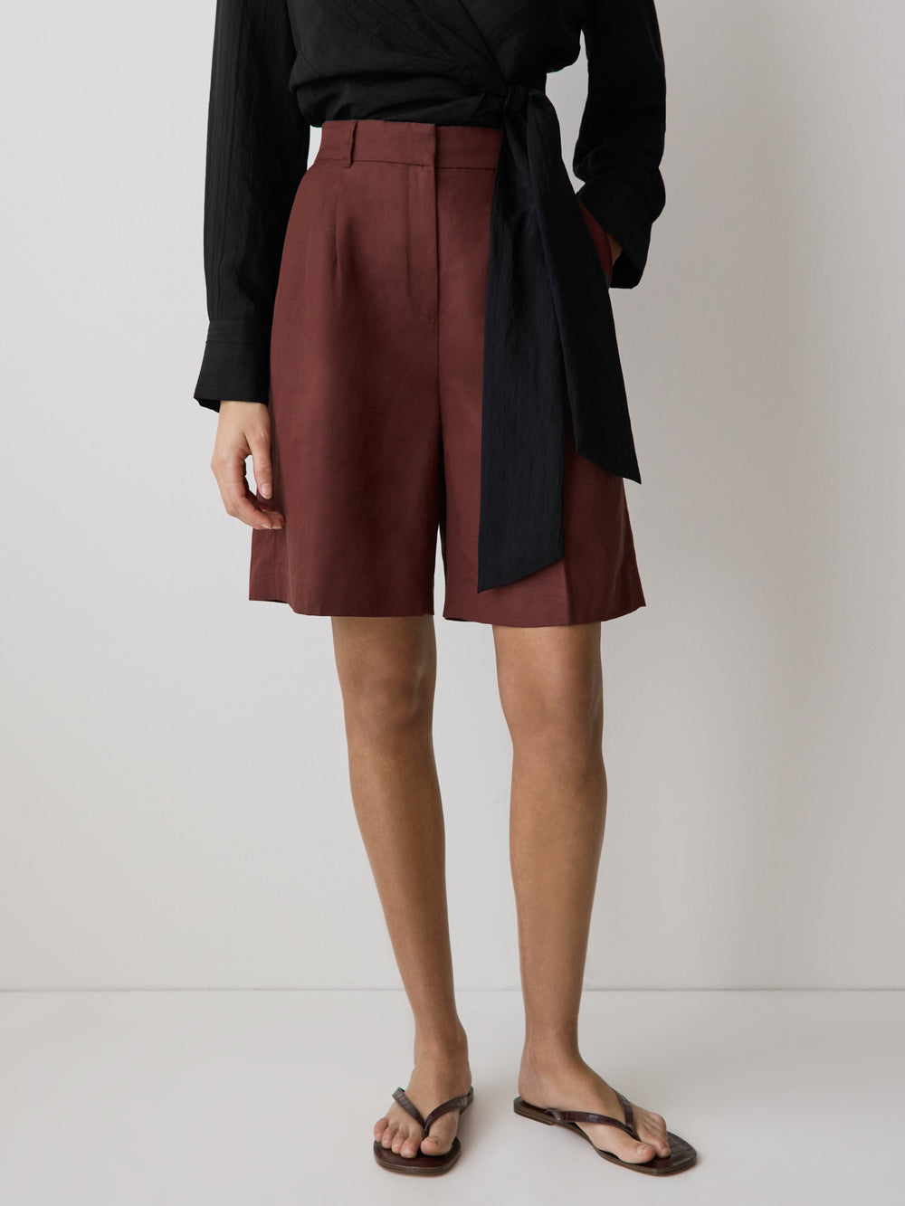 Linen-Blend High-Rise Bermuda Shorts rw&co Special Offer