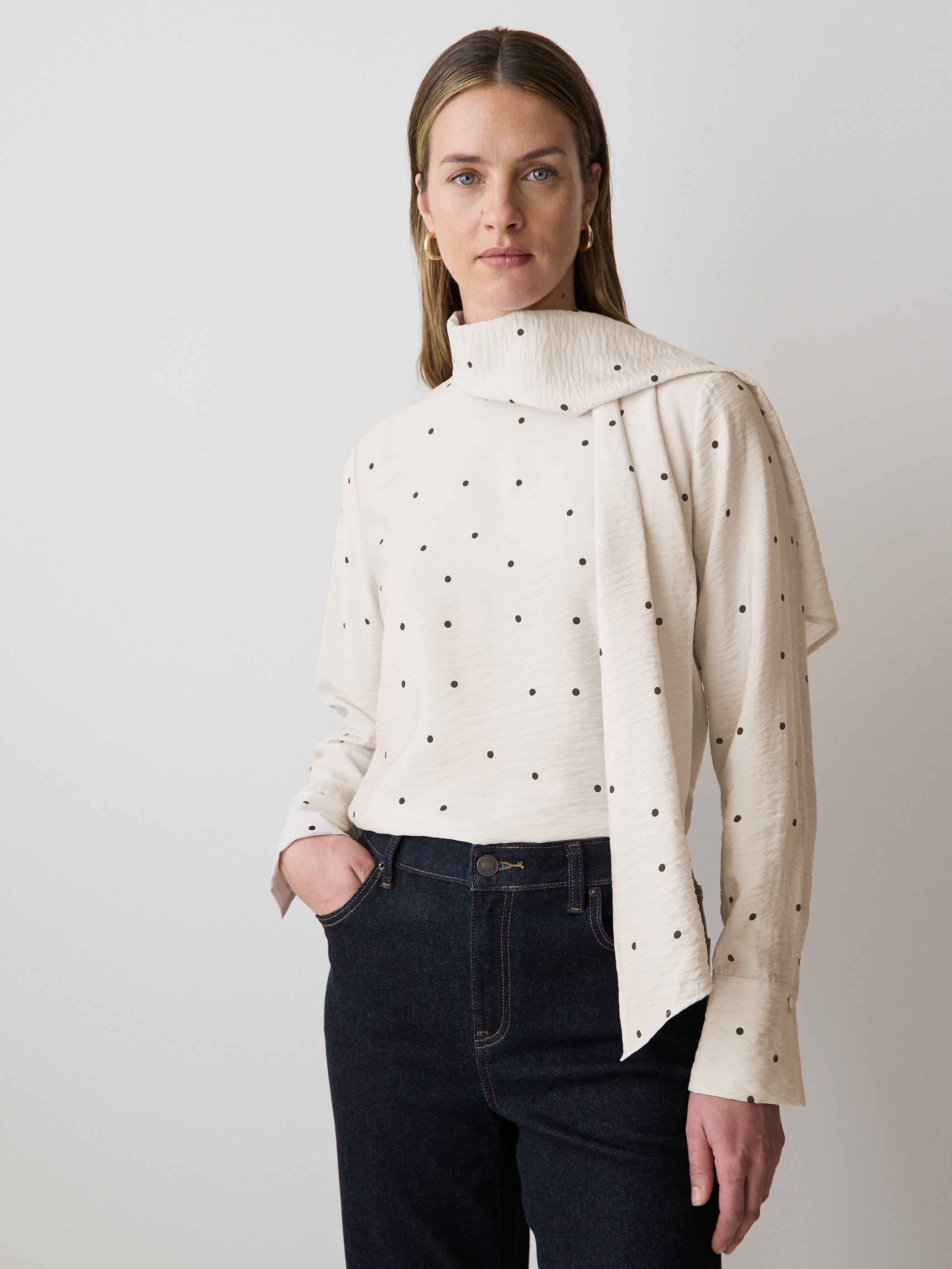 Long-Sleeve Popover Blouse with Scarf Neckline rw&co Exclusive Sale Price