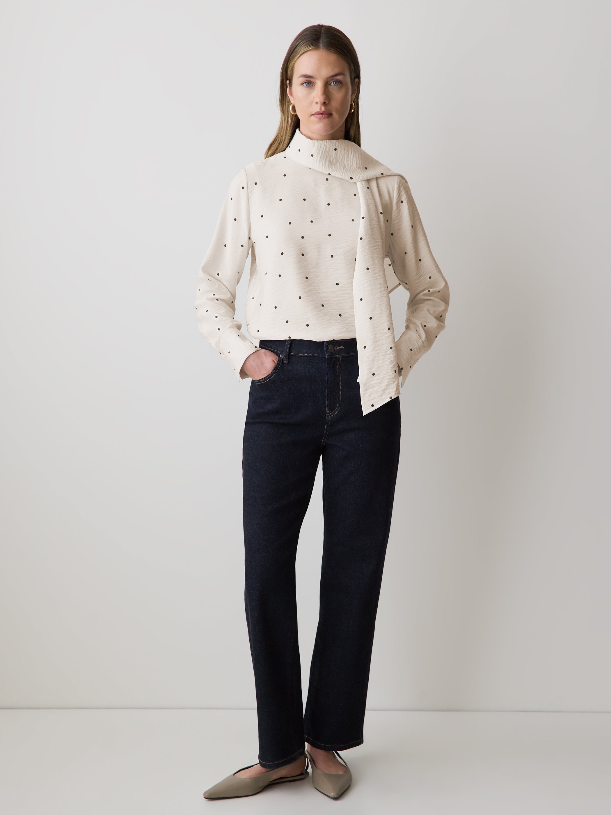Long-Sleeve Popover Blouse with Scarf Neckline rw&co Exclusive Sale Price