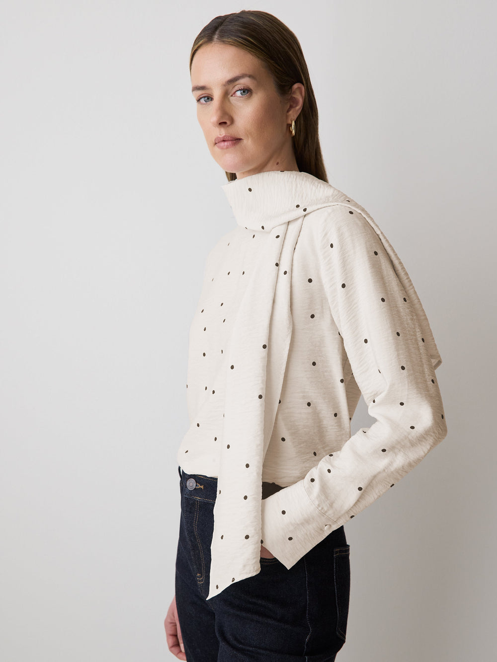 Long-Sleeve Popover Blouse with Scarf Neckline rw&co Exclusive Sale Price