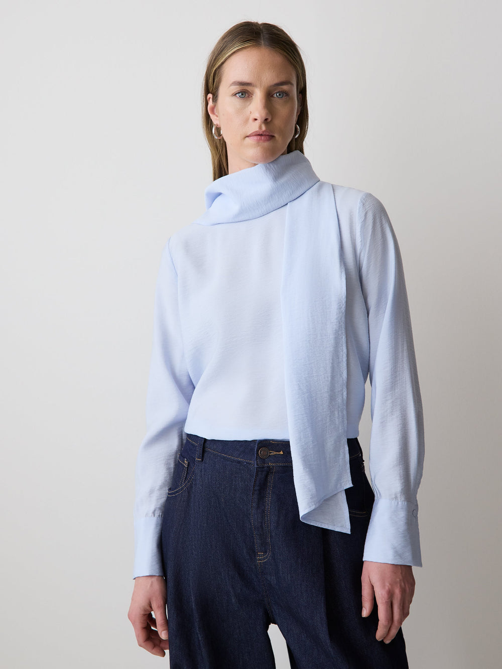 Long-Sleeve Popover Blouse with Scarf Neckline rw&co Exclusive Sale Price