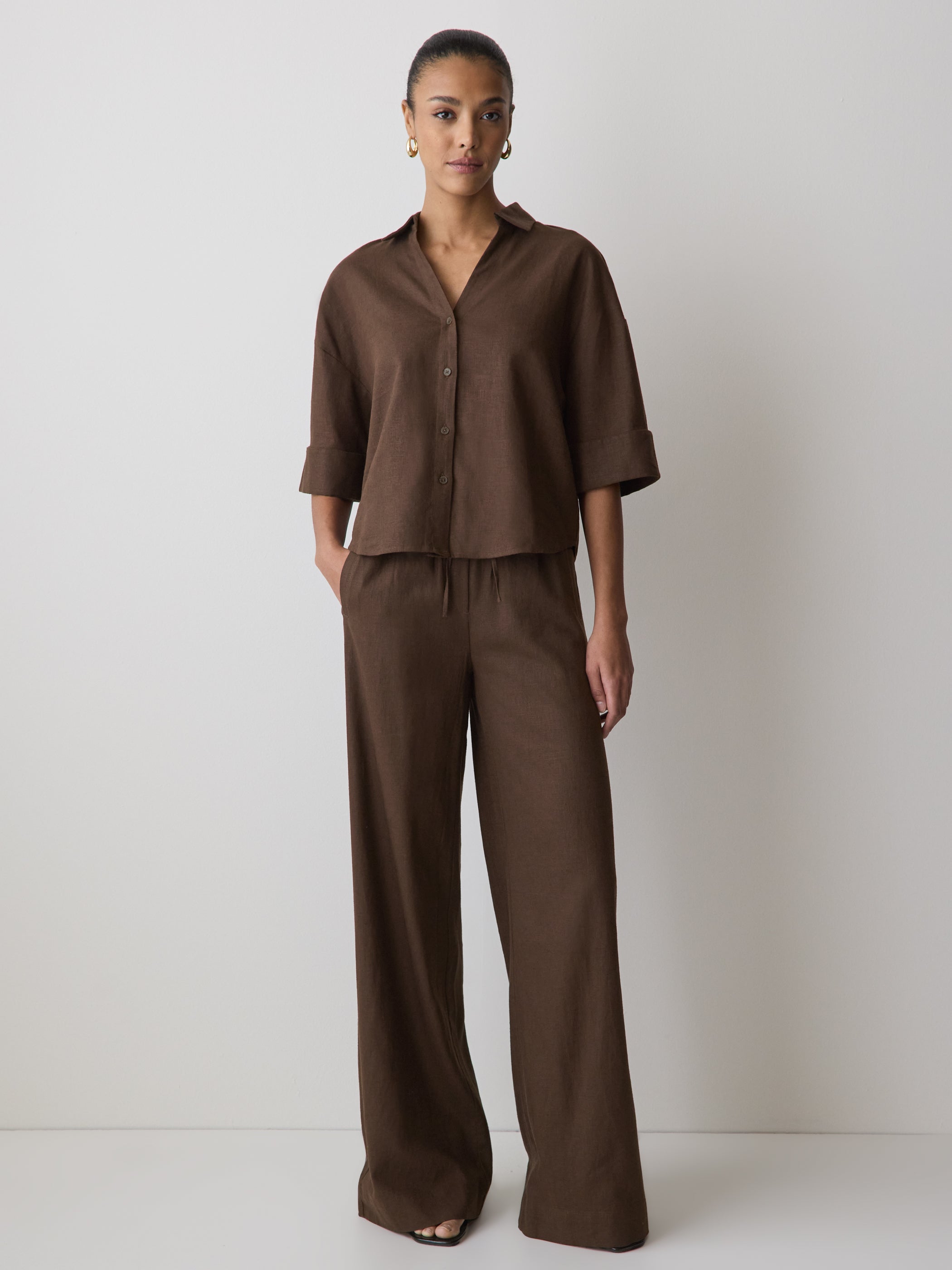 Linen Mid-Rise Wide-Leg Pant rw&co Great Value Deal