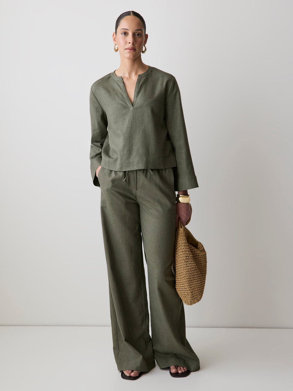 Linen Mid-Rise Wide-Leg Pant rw&co Great Value Deal