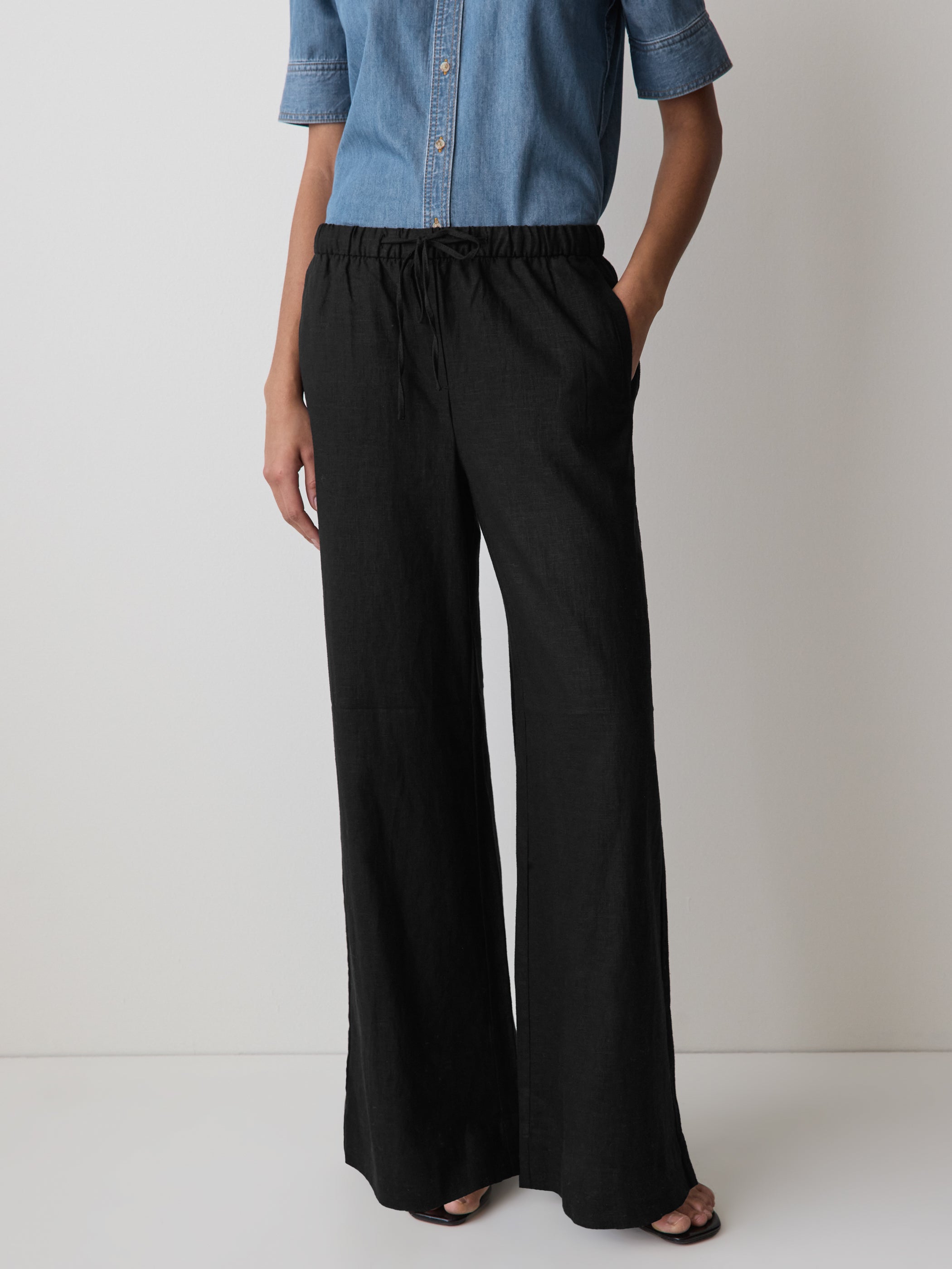 Linen Mid-Rise Wide-Leg Pant rw&co Great Value Deal