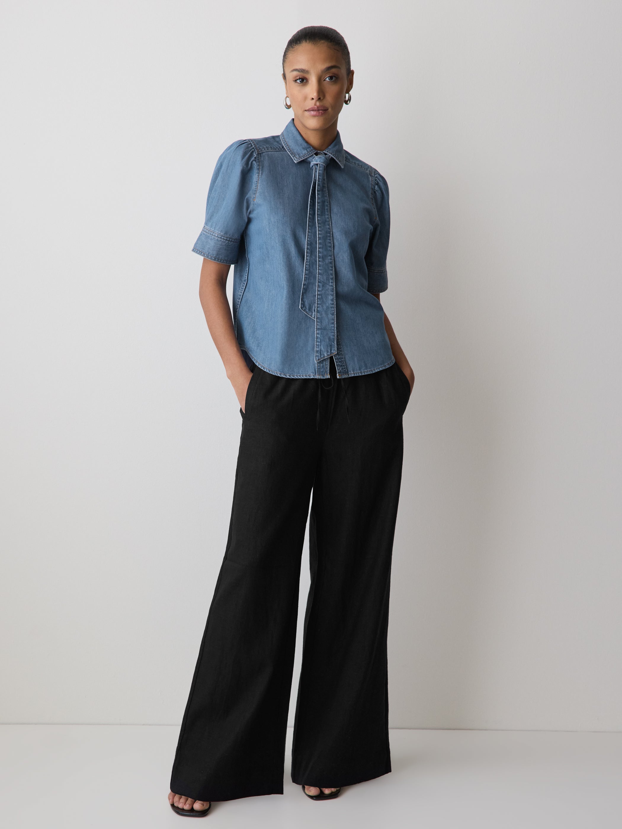 Linen Mid-Rise Wide-Leg Pant rw&co Great Value Deal