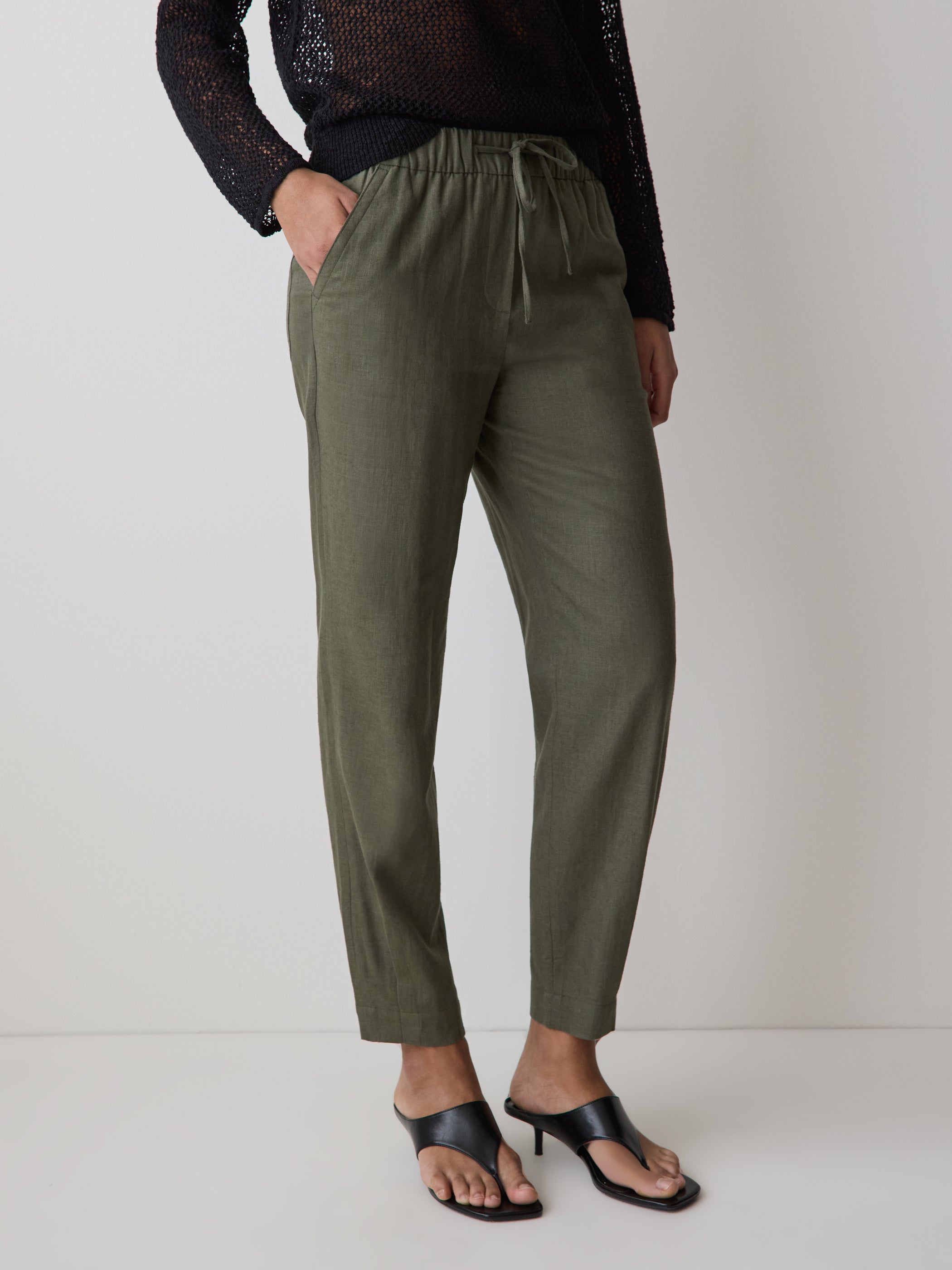 Linen Mid-Rise Tapered-Leg Jogger Pant rw&co Special Promo Price