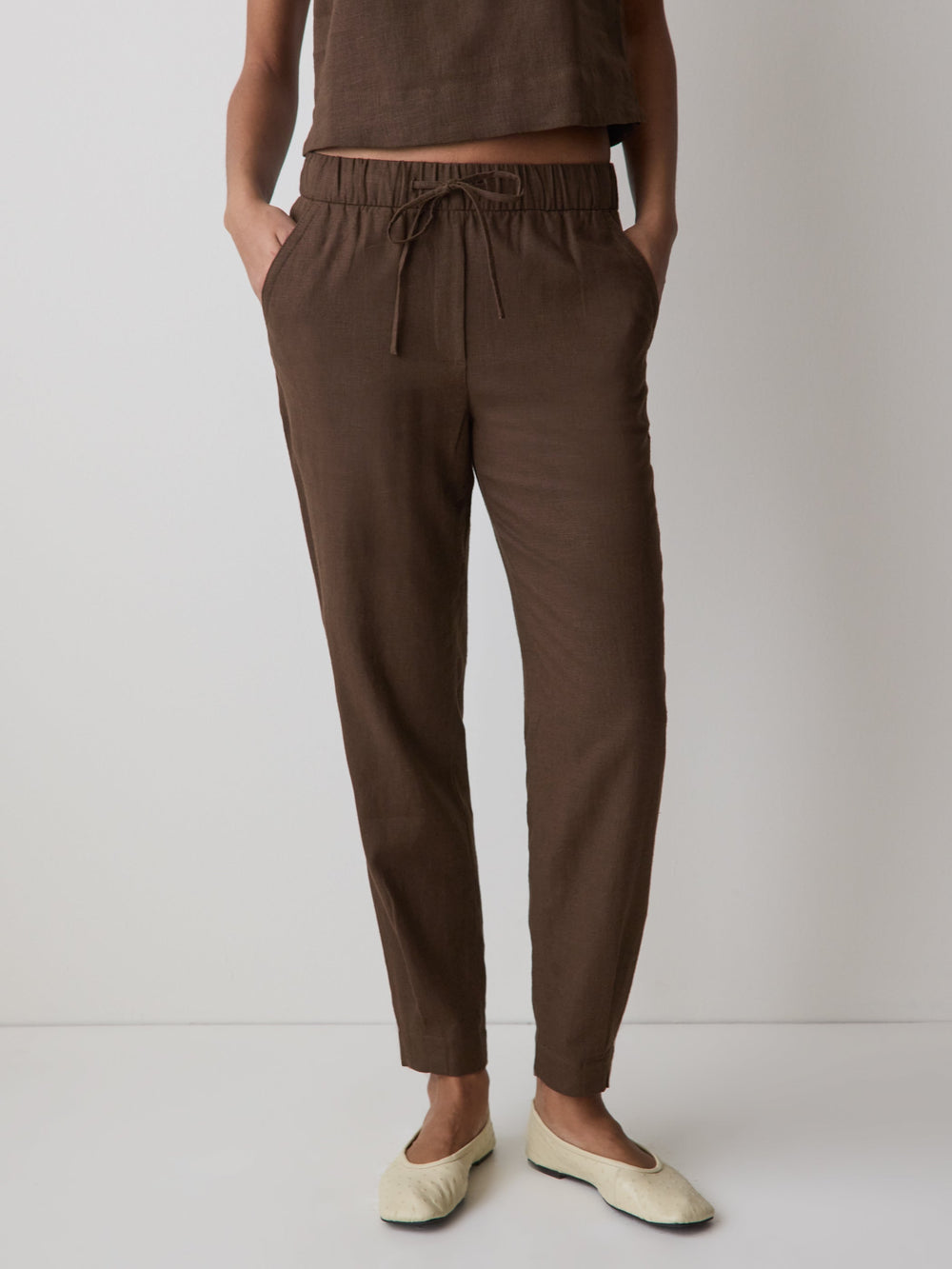 Linen Mid-Rise Tapered-Leg Jogger Pant rw&co Special Promo Price
