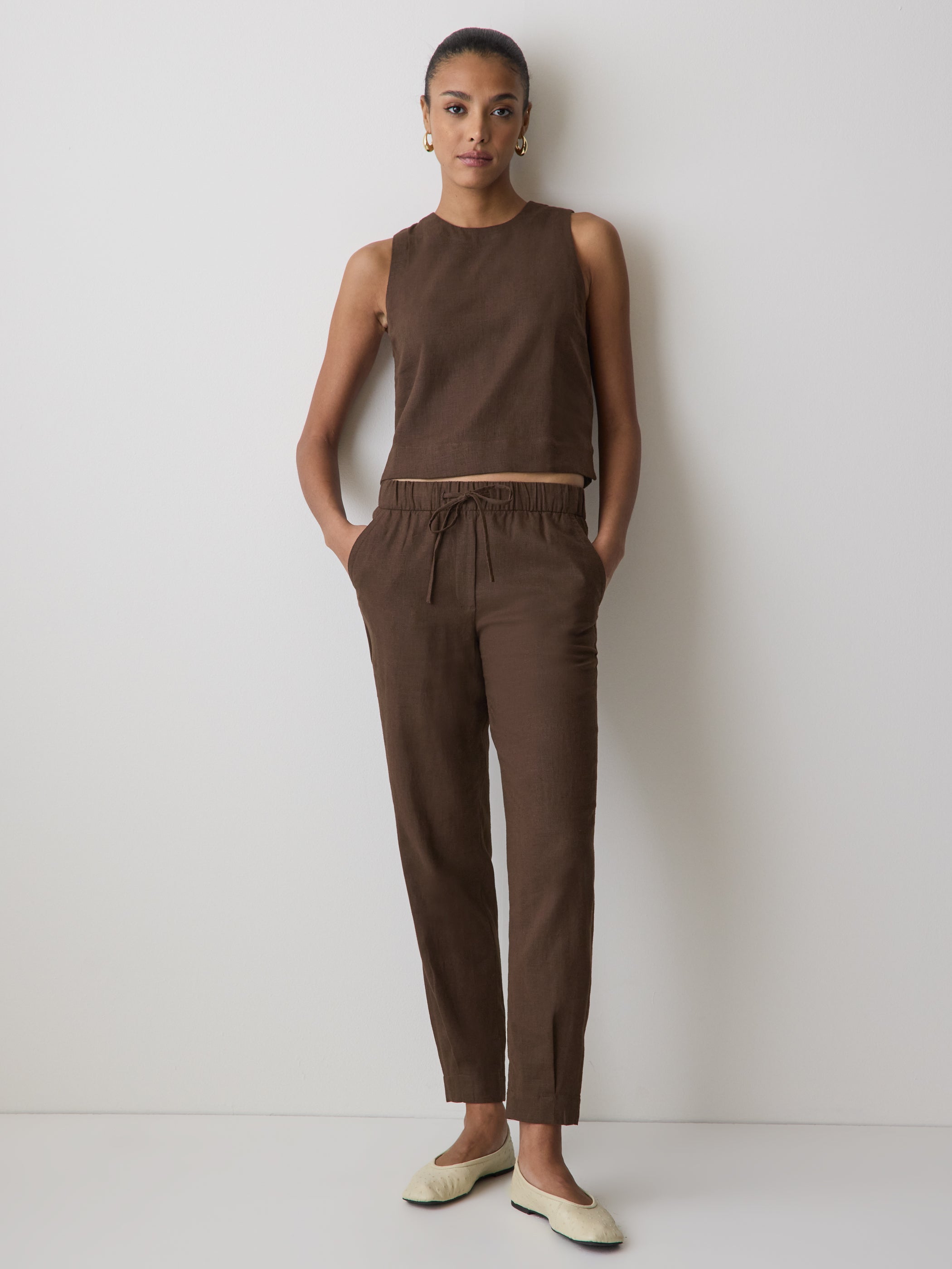 Linen Mid-Rise Tapered-Leg Jogger Pant rw&co Special Promo Price