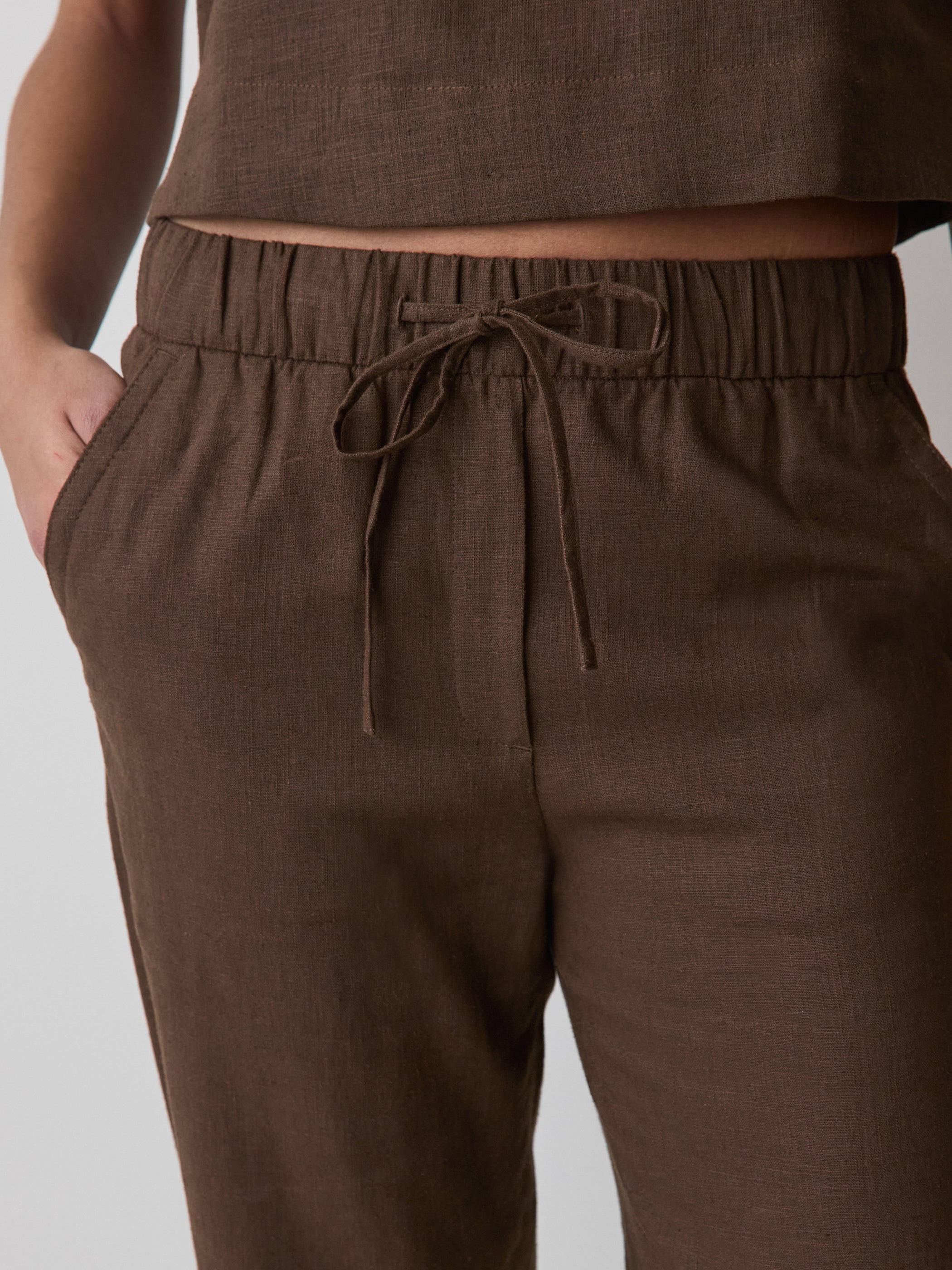 Linen Mid-Rise Tapered-Leg Jogger Pant rw&co Special Promo Price