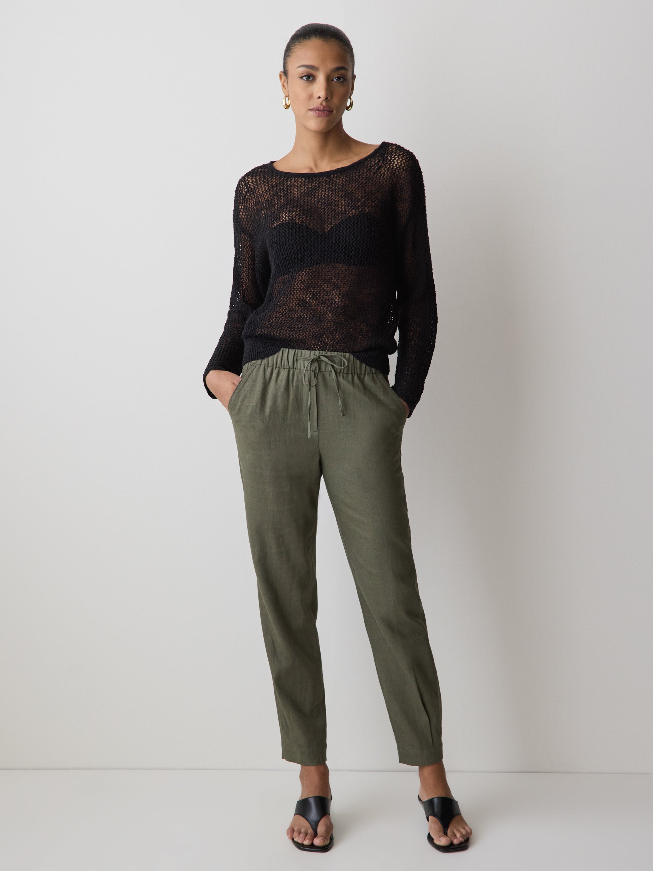Linen Mid-Rise Tapered-Leg Jogger Pant rw&co Special Promo Price