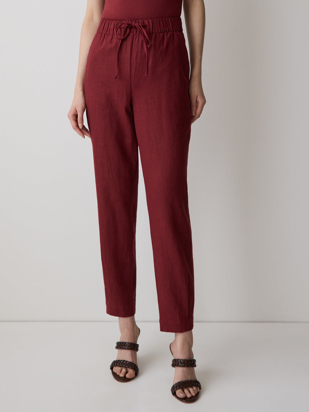 Linen Mid-Rise Tapered-Leg Jogger Pant rw&co Special Promo Price