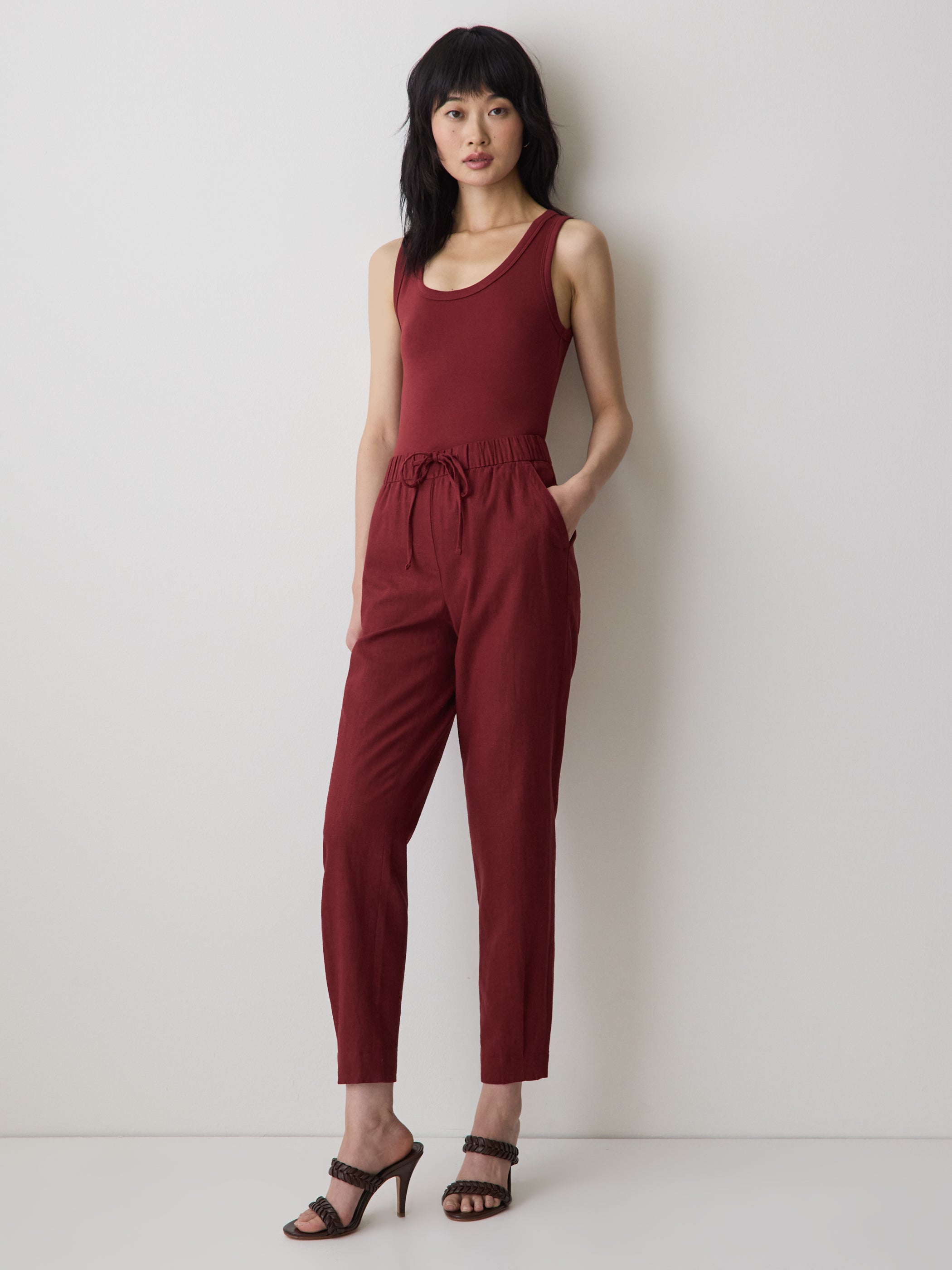 Linen Mid-Rise Tapered-Leg Jogger Pant rw&co Special Promo Price
