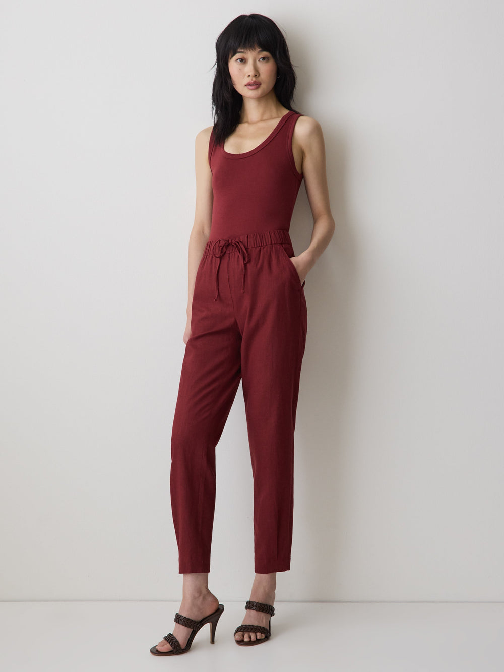 Linen Mid-Rise Tapered-Leg Jogger Pant rw&co Special Promo Price