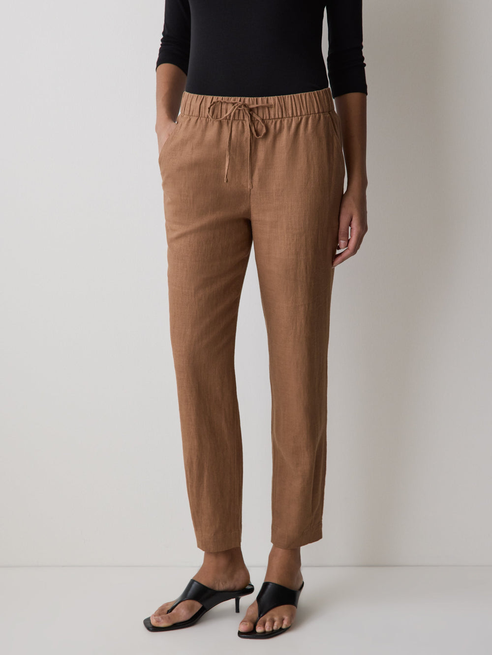 Linen Mid-Rise Tapered-Leg Jogger Pant rw&co Special Promo Price