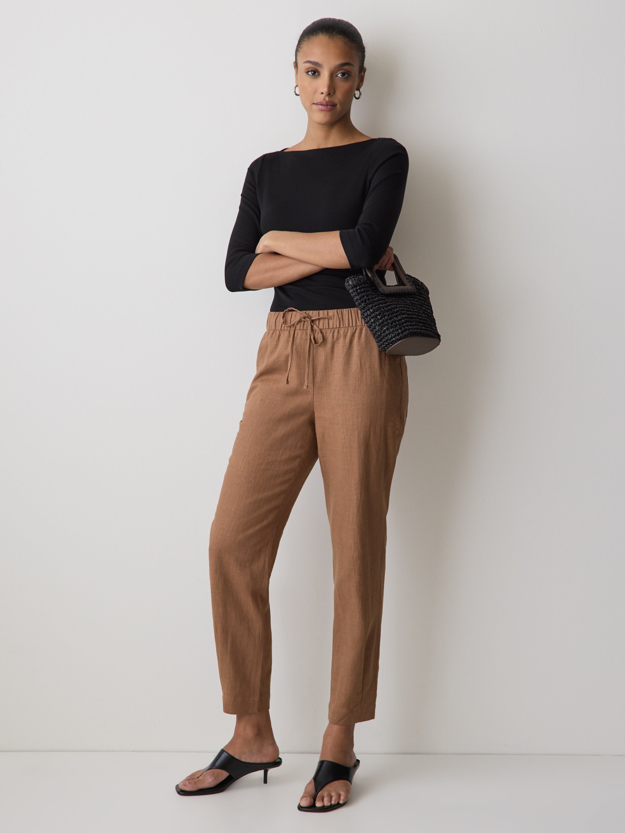 Linen Mid-Rise Tapered-Leg Jogger Pant rw&co Special Promo Price