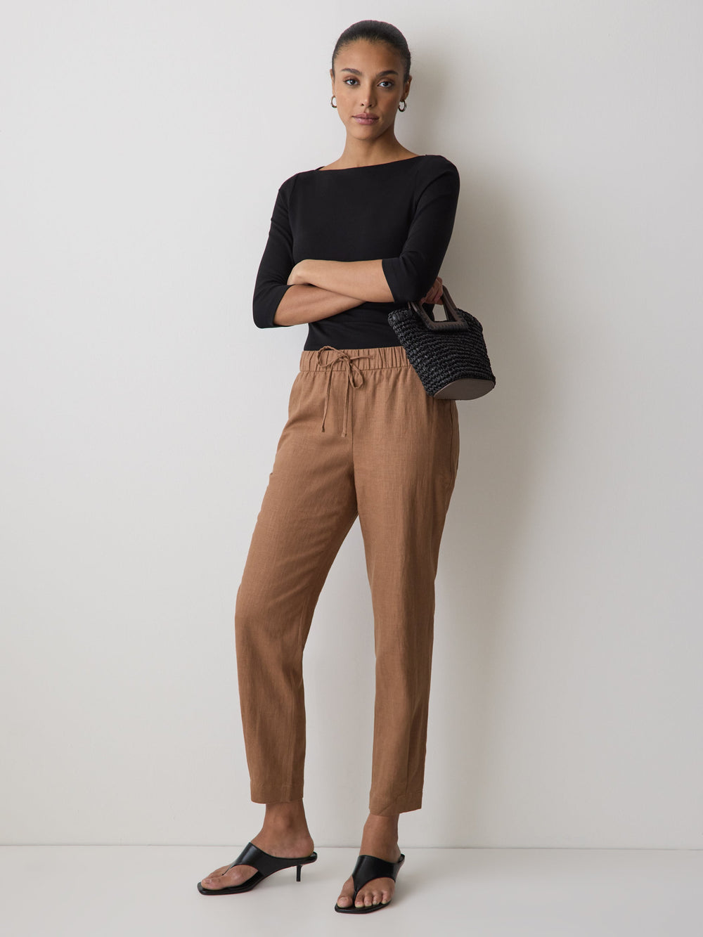 Linen Mid-Rise Tapered-Leg Jogger Pant rw&co Special Promo Price