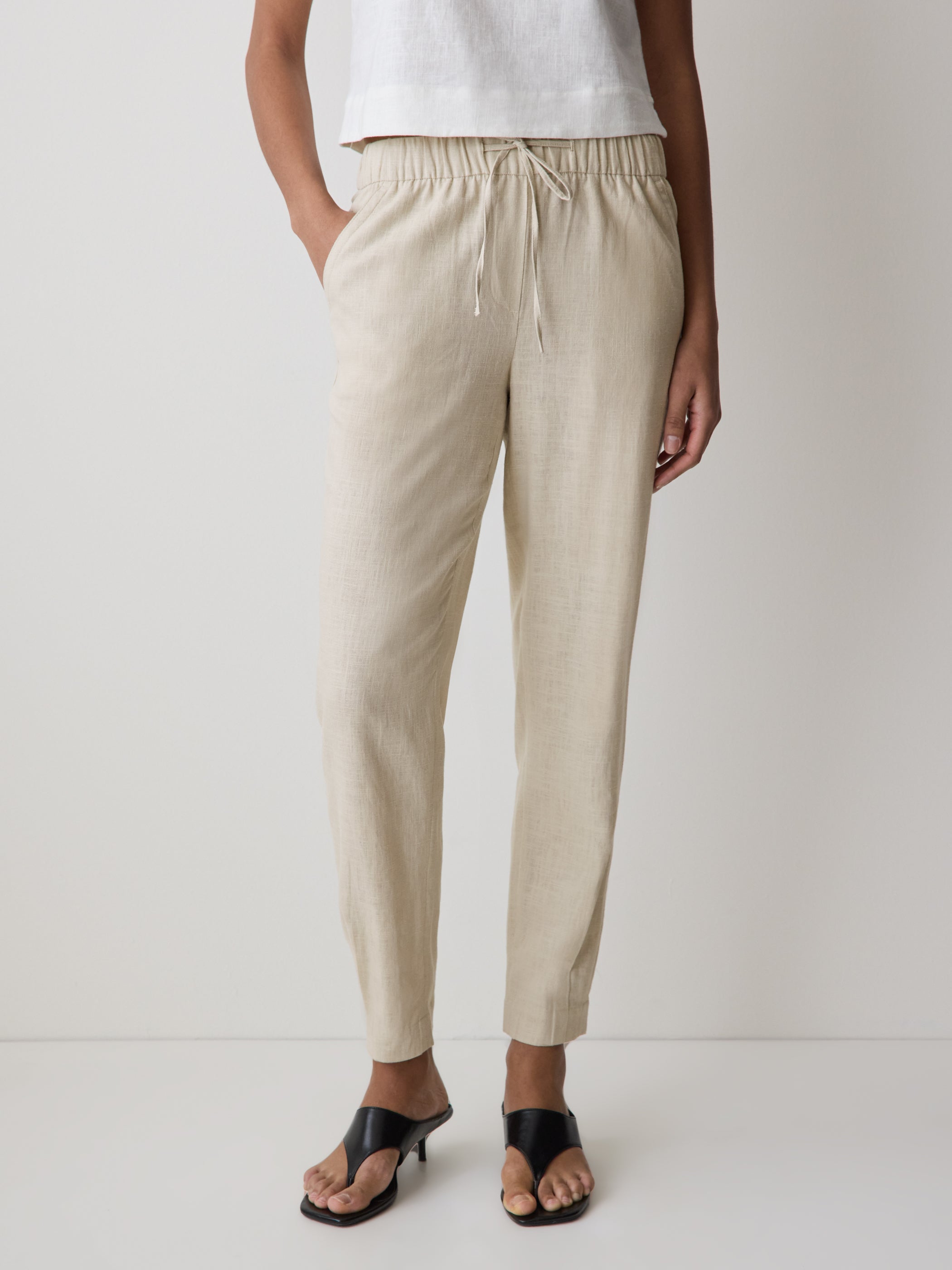 Linen Mid-Rise Tapered-Leg Jogger Pant rw&co Special Promo Price