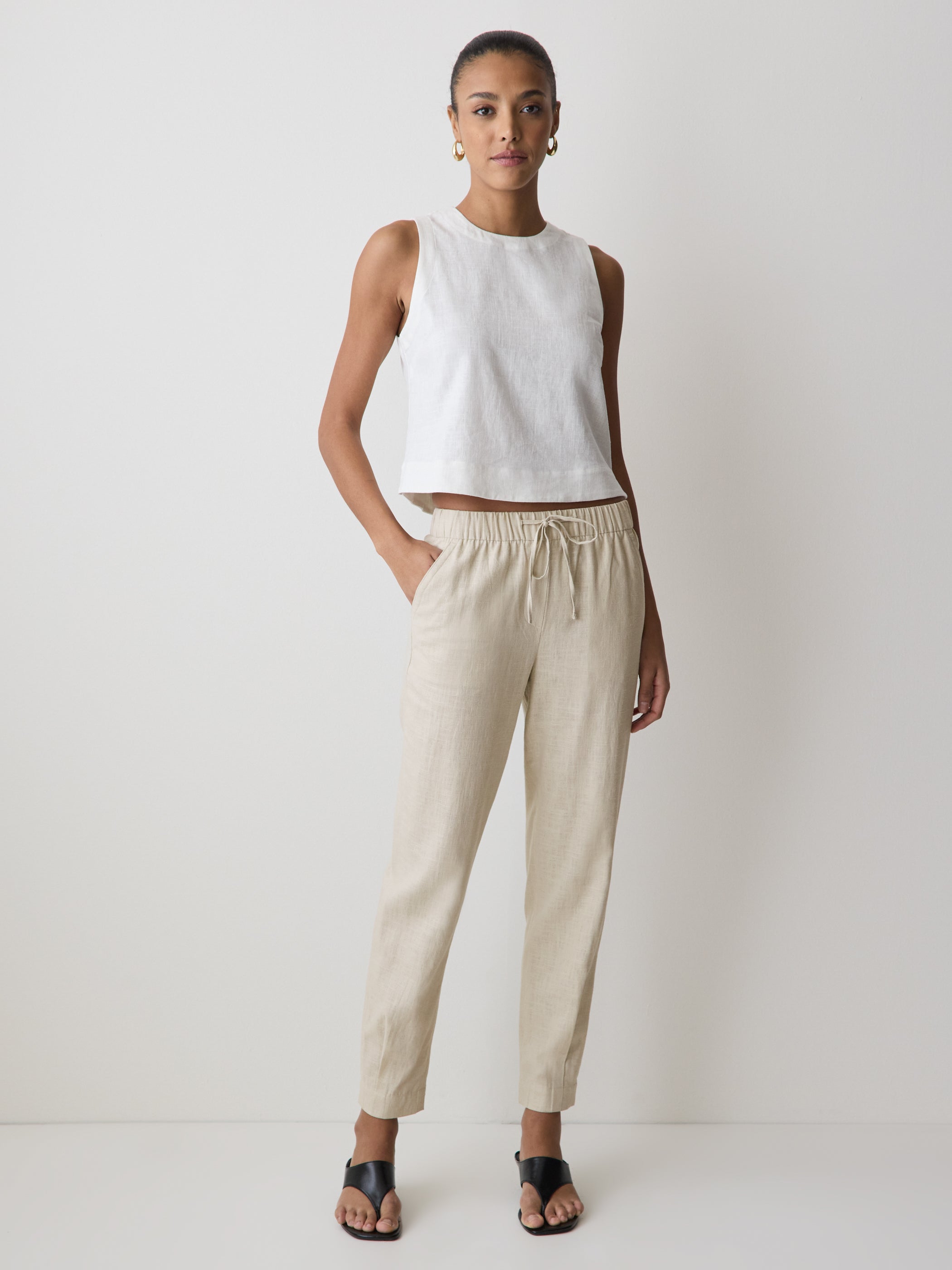 Linen Mid-Rise Tapered-Leg Jogger Pant rw&co Special Promo Price