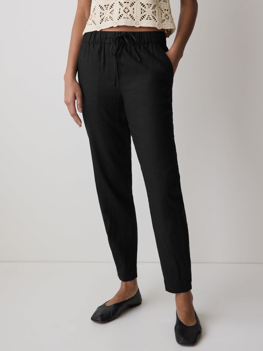 Linen Mid-Rise Tapered-Leg Jogger Pant rw&co Special Promo Price