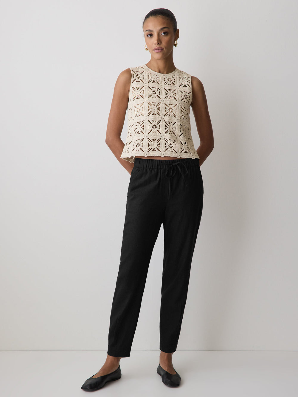 Linen Mid-Rise Tapered-Leg Jogger Pant rw&co Special Promo Price