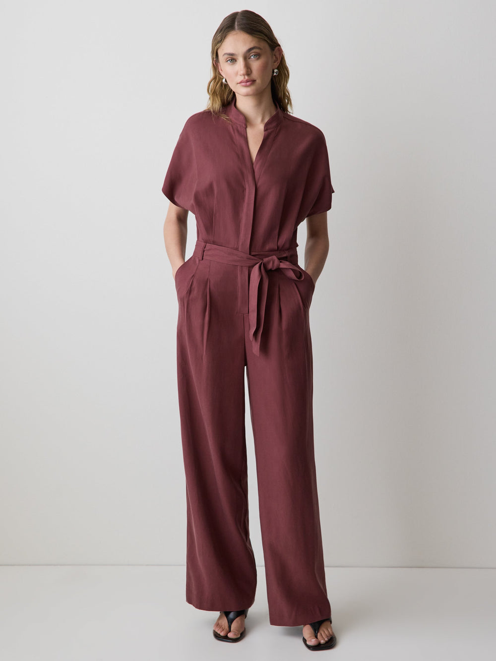 Short-Sleeve Wide-Leg Jumpsuit with Cut-Out Detail rw&co Exclusive Sale Price