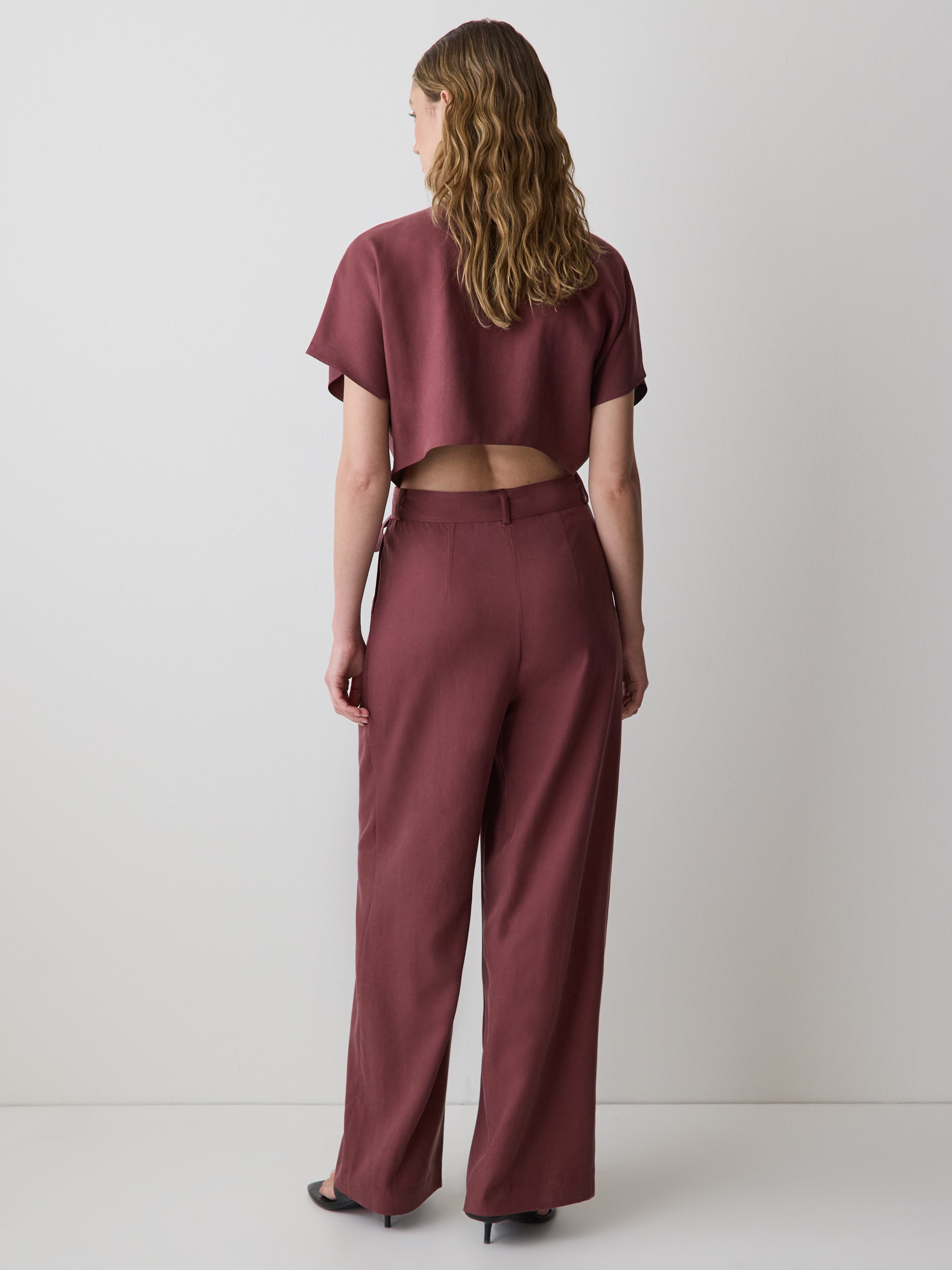 Short-Sleeve Wide-Leg Jumpsuit with Cut-Out Detail rw&co Exclusive Sale Price