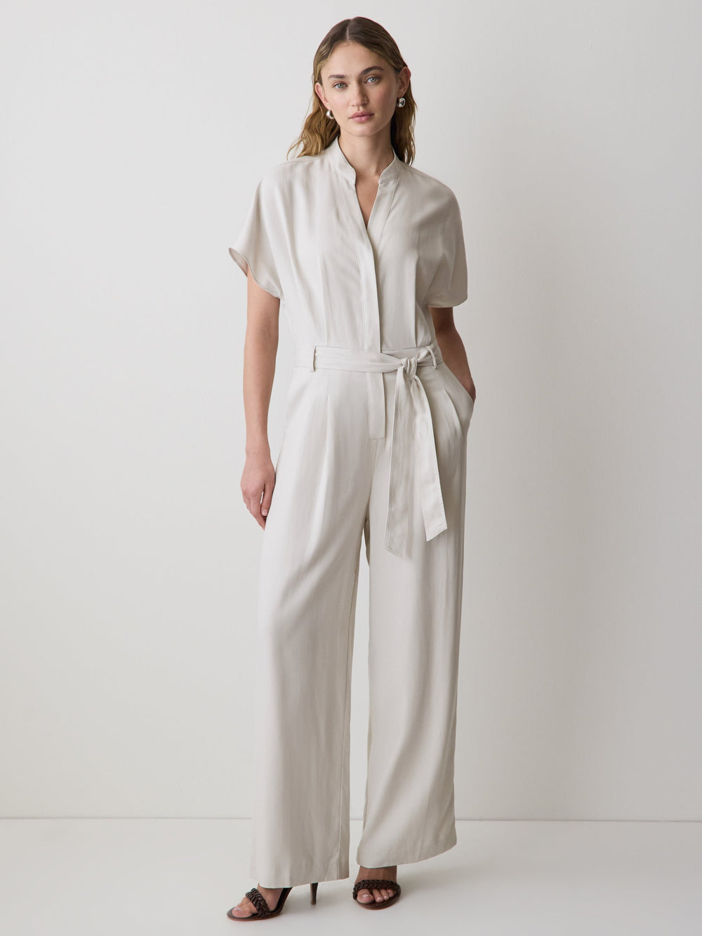 Short-Sleeve Wide-Leg Jumpsuit with Cut-Out Detail rw&co Exclusive Sale Price
