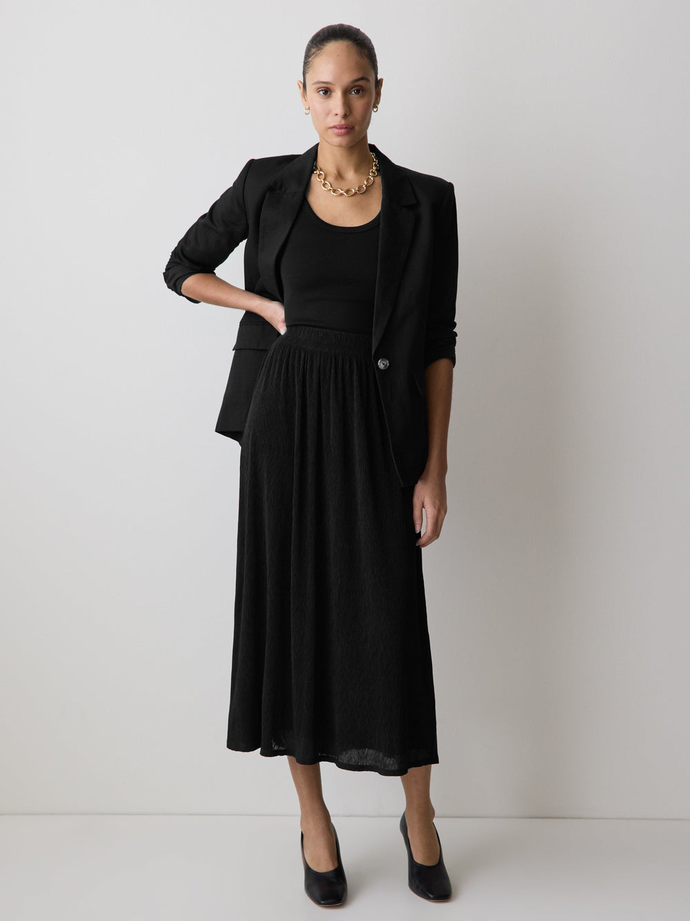 High-Rise Flare Midi Skirt rw&co Limited Time Discount