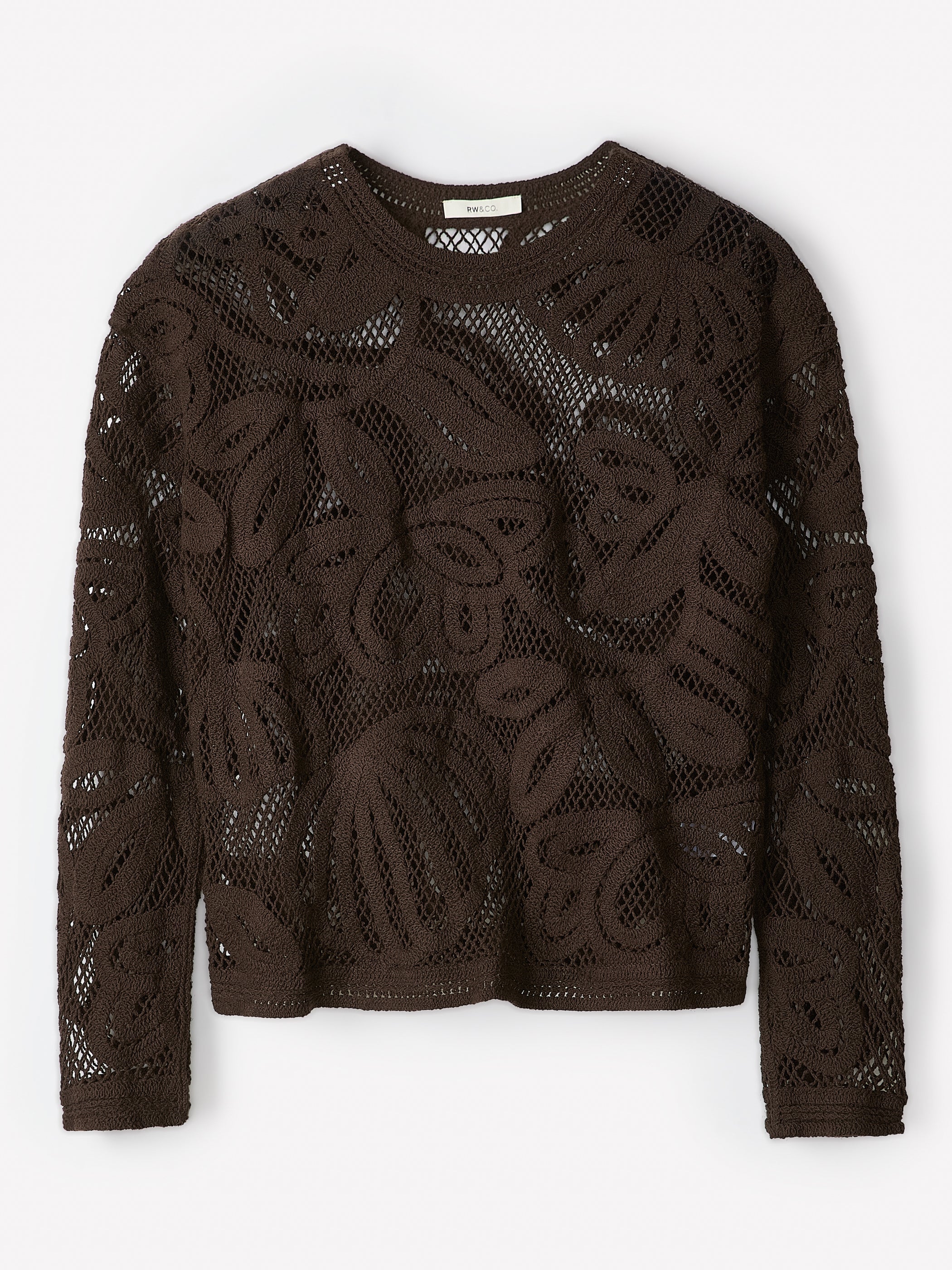 Long-Sleeve Crew-Neck Top with Crochet Details rw&co Limited Time Discount