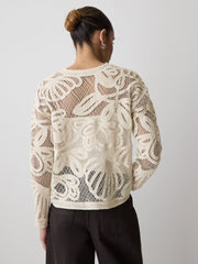 Long-Sleeve Crew-Neck Top with Crochet Details rw&co Limited Time Discount
