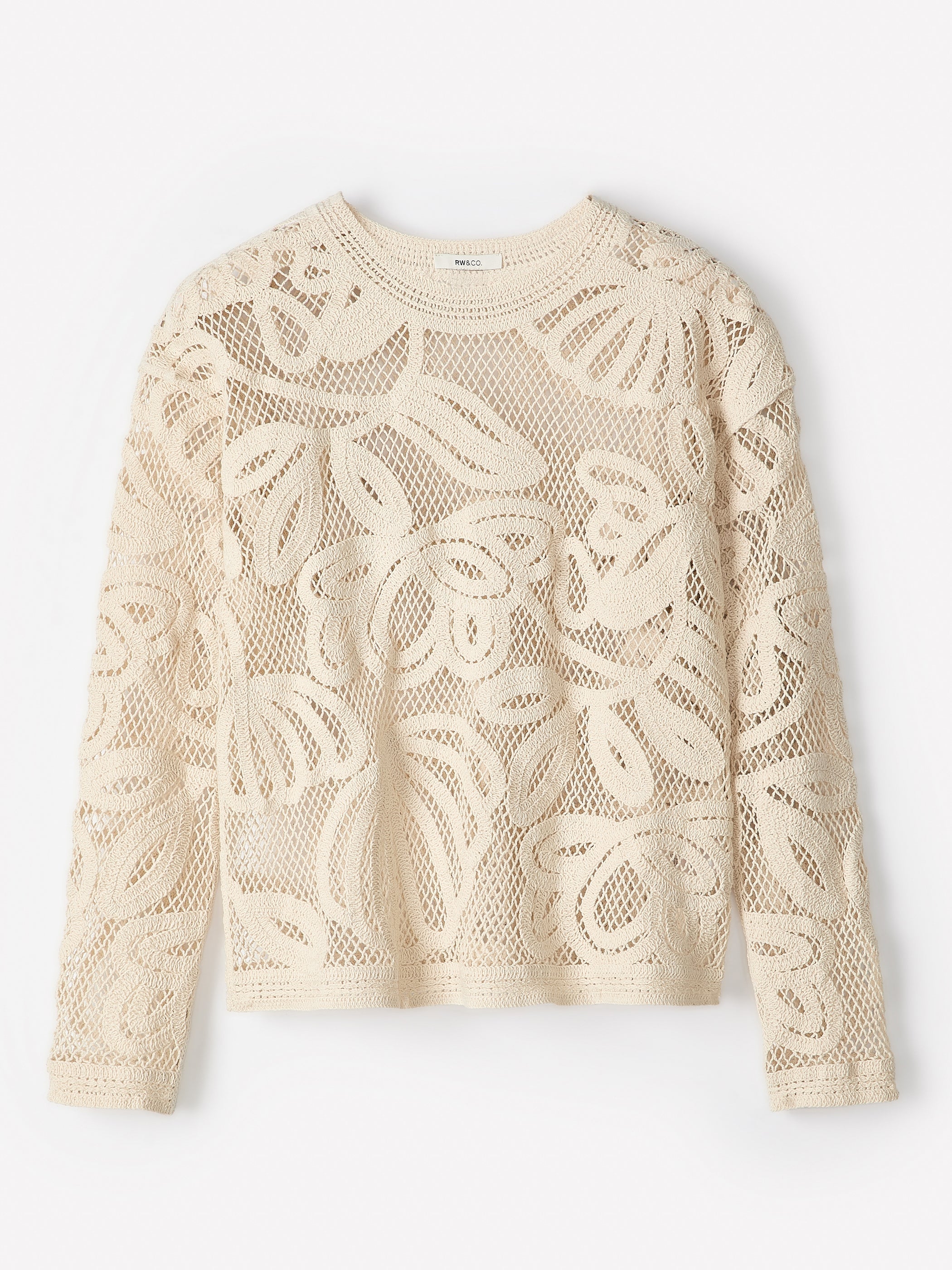Long-Sleeve Crew-Neck Top with Crochet Details rw&co Limited Time Discount