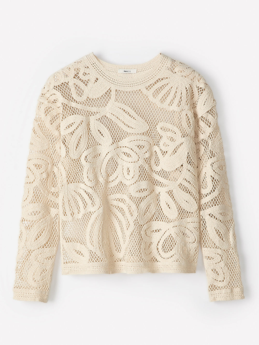 Long-Sleeve Crew-Neck Top with Crochet Details rw&co Limited Time Discount