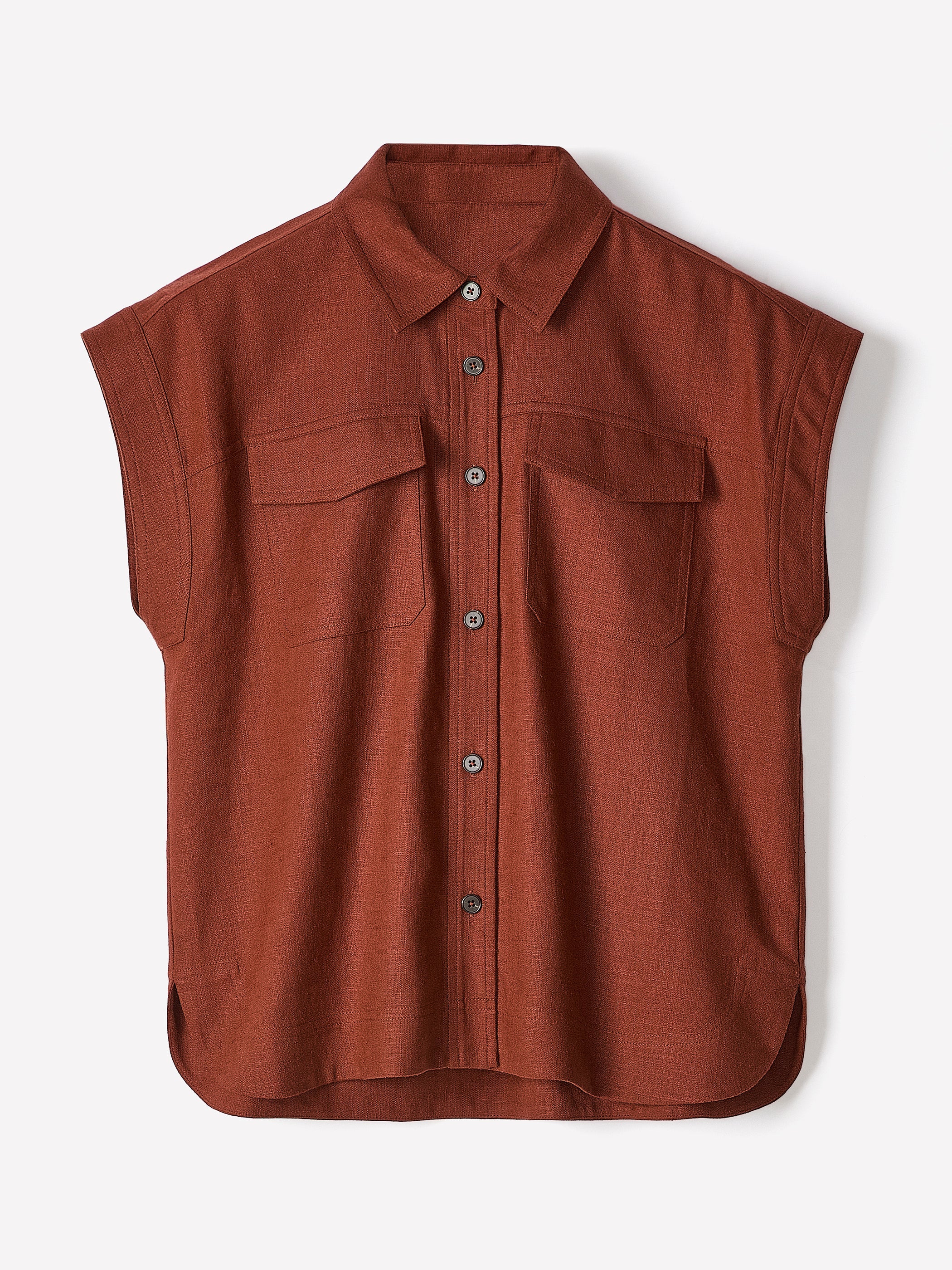 Linen-Blend Extended-Sleeve Blouse with Shirt Collar rw&co Special Promo Price