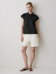 Linen-Blend Extended-Sleeve Blouse with Shirt Collar rw&co Special Promo Price