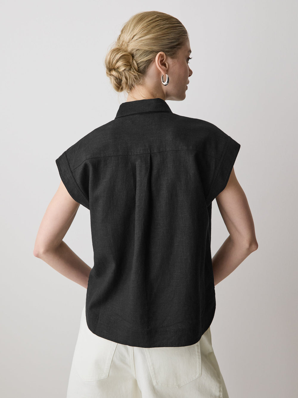 Linen-Blend Extended-Sleeve Blouse with Shirt Collar rw&co Special Promo Price